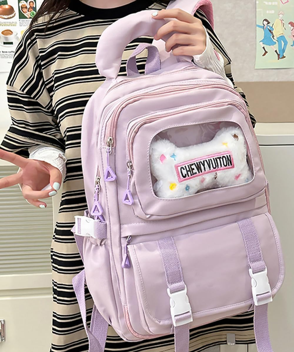 Lifelix Kawaii Backpacks Cute Bookbag for Girls Aesthetic School Schoolbag with Accessories - Purple image number 5