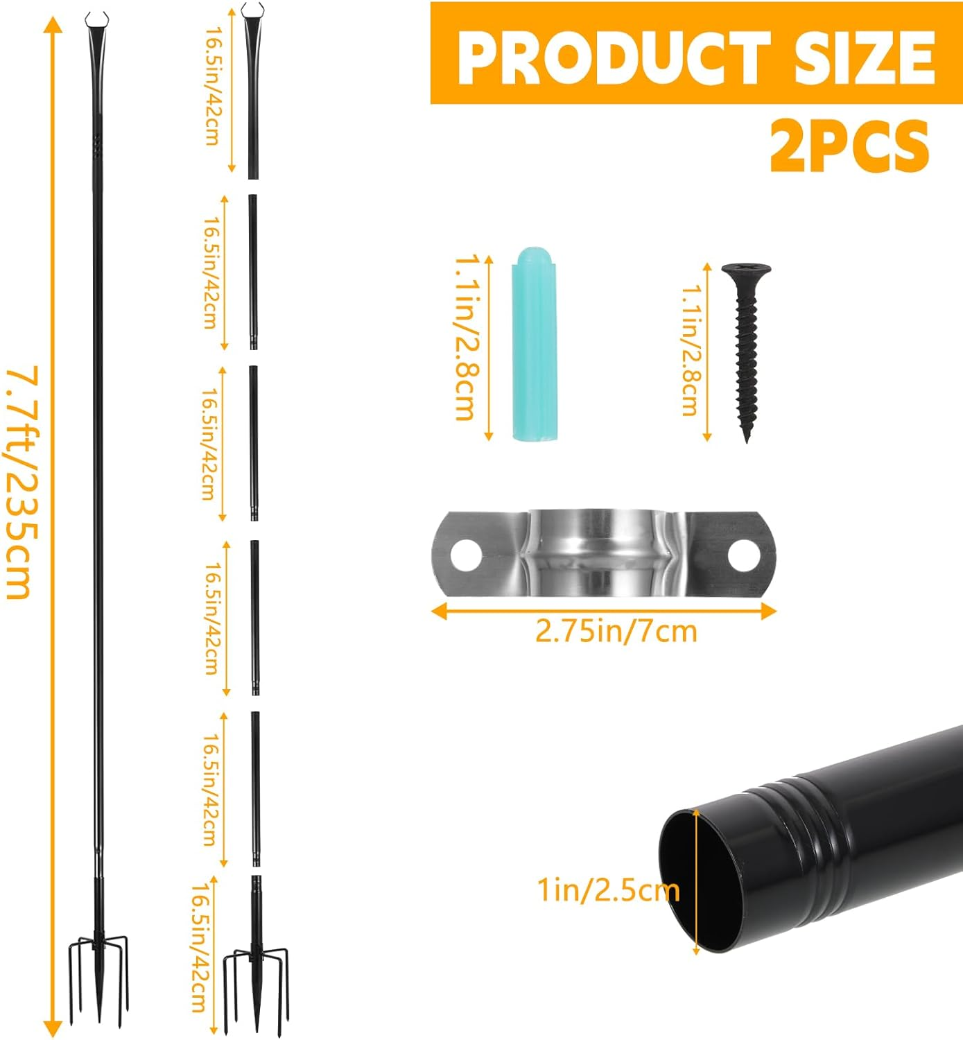 2 Pack 9 Ft String Light Poles,Light Poles for outside String Lights,Outdoor Light Poles with Fork,Metal Pole Stand for Patio,Backyard,Deck image number 4