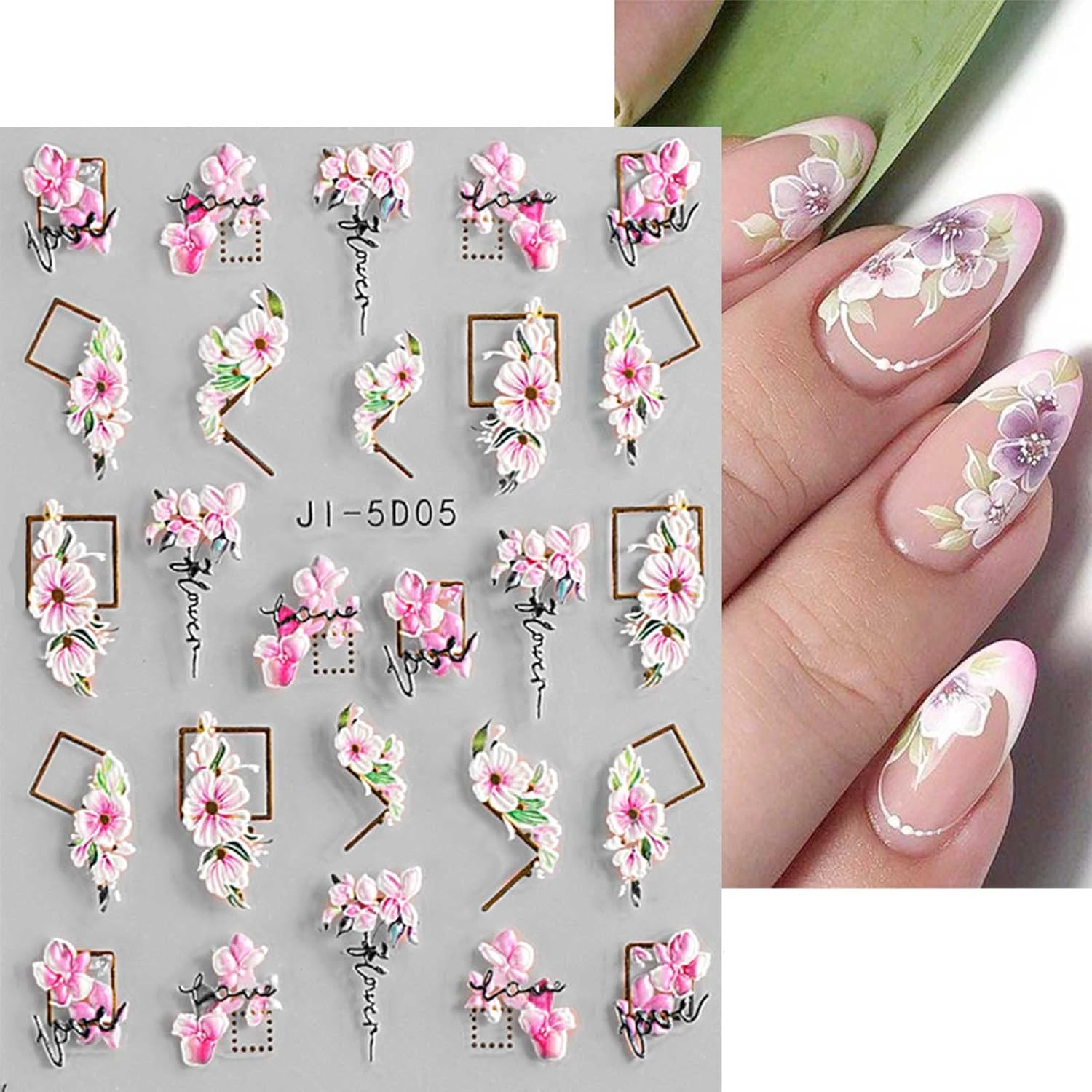 3D Embossed Flower Nail Art Stickers Decals Self-Adhesive Pegatinas U&ntilde;as 5D Floral Nail Supplies Nail Art Design Decoration Accessories 4 Sheets