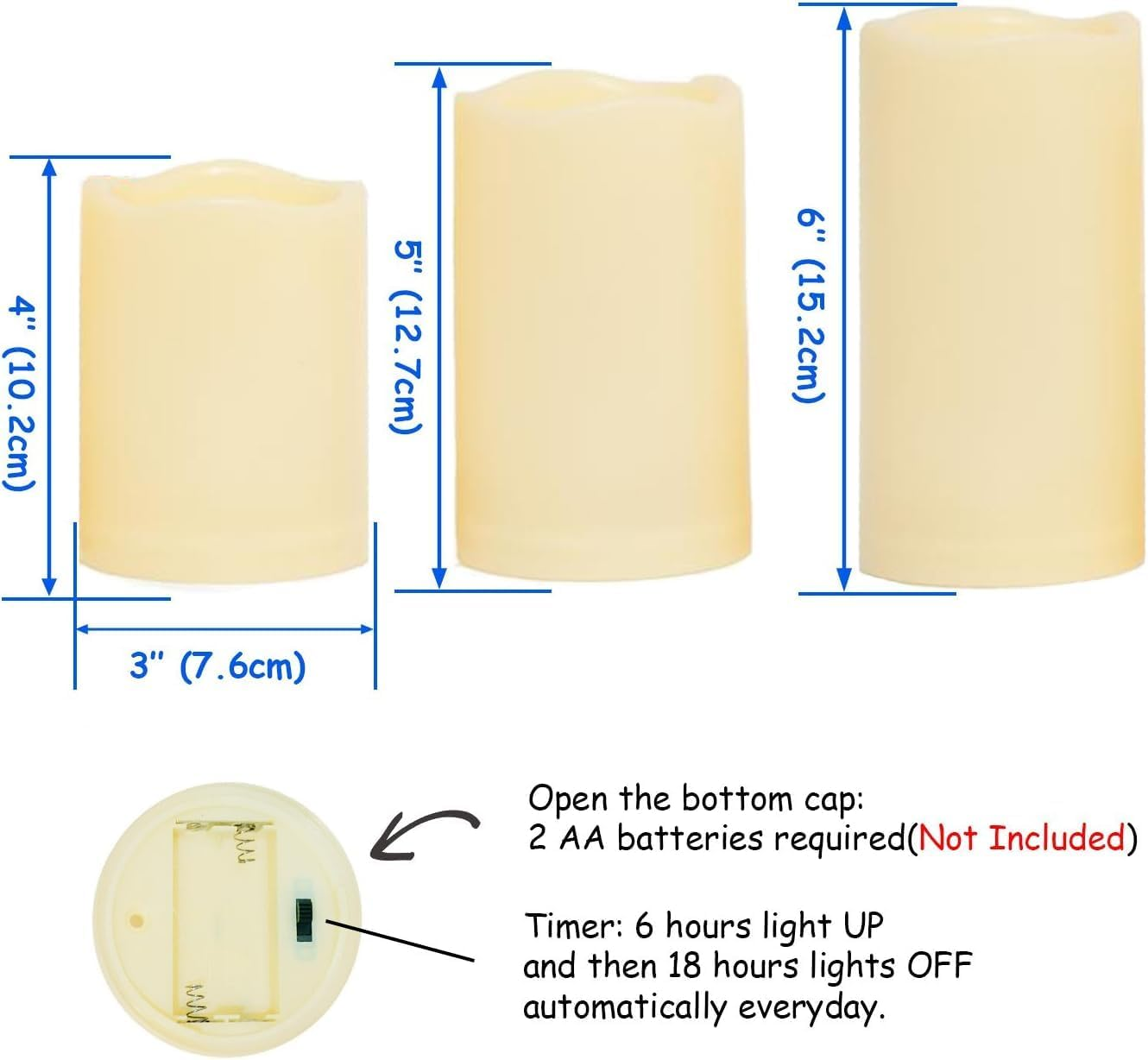 3PCS 4" 5" 6" Waterproof LED Flameless Timer Candles, 1000 Hours Long Battery Life/Flickering Battery Operated Electric Outdoor LED Large Pillar Candle for outside Lantern Festival Decor Etc. image number 4