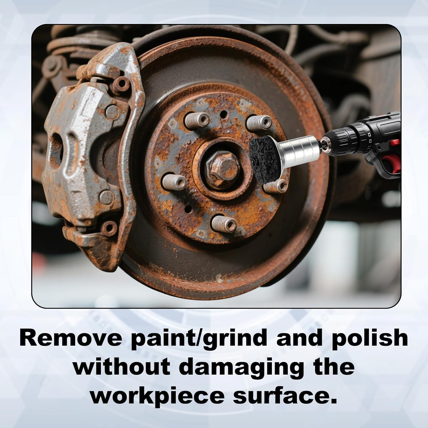 Wheel Hub Cleaning Kit, Brake Stud Surface Cleaner Tool Includes 1 Cleaning Head 1 Adapter & 3 Pads Fits 1/2" Impact Wrenches and Power Drills image number 5