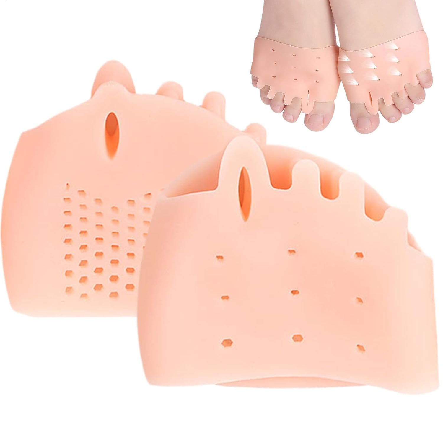 Silicone Toe Spacers - Silicone Five-Hole Toe Splitter - Five-Hole Design Correction Tool for Gym, Travel, Business Trip, and Home - Skin Color image number 3