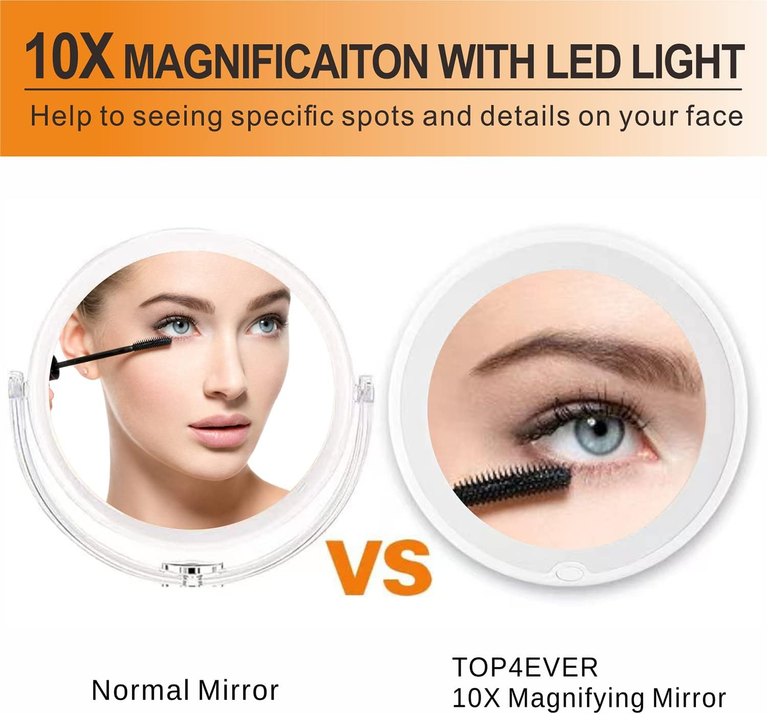 TOP4EVER 8" Magnifying Mirror with Light Lighted Makeup Mirror with Magnification ，Flexible Magnifying Mirror with Suction Cups image number 4
