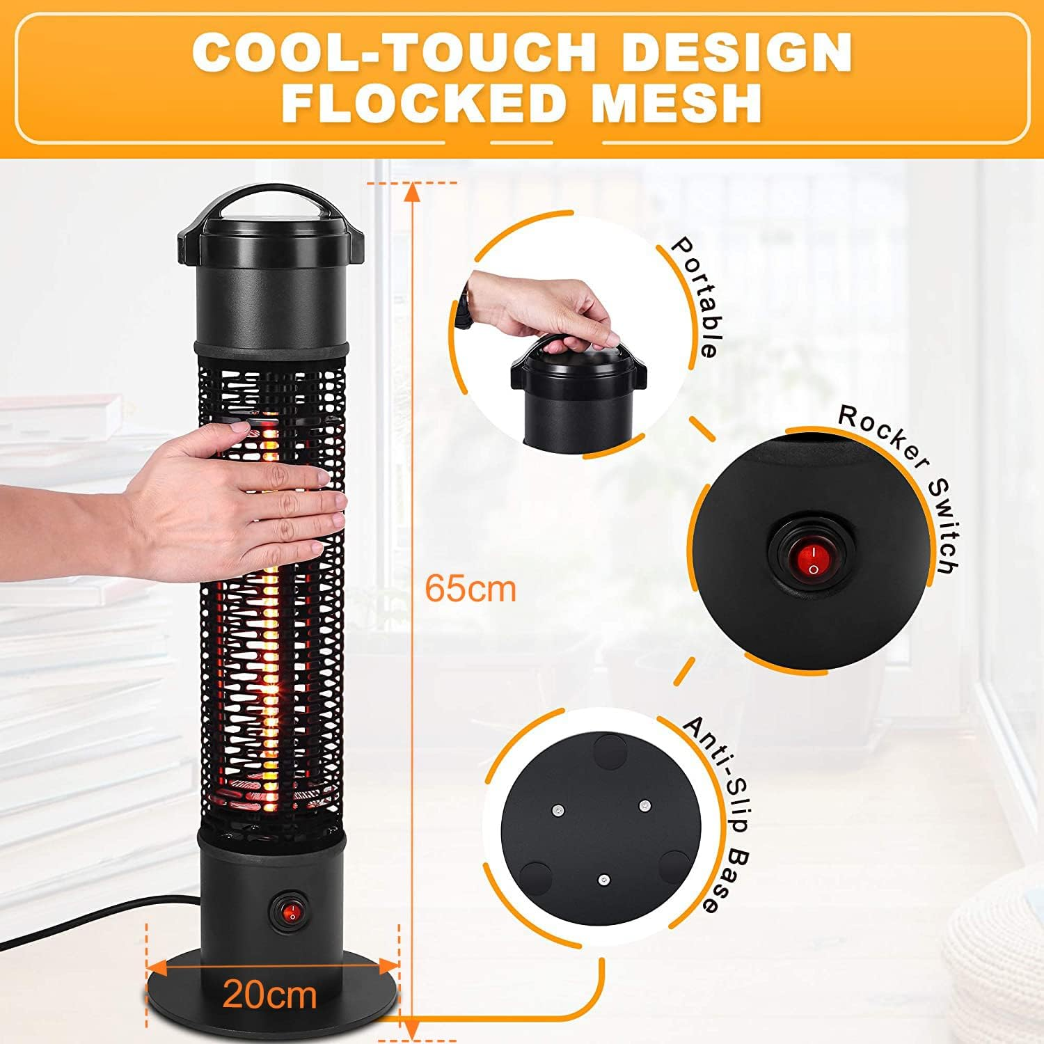 Star Patio Outdoor Freestanding Electric Infrared Heater, Stable Black Column Suitable for Balcony, under Table, ZHQ1088-HD-65 AU image number 1
