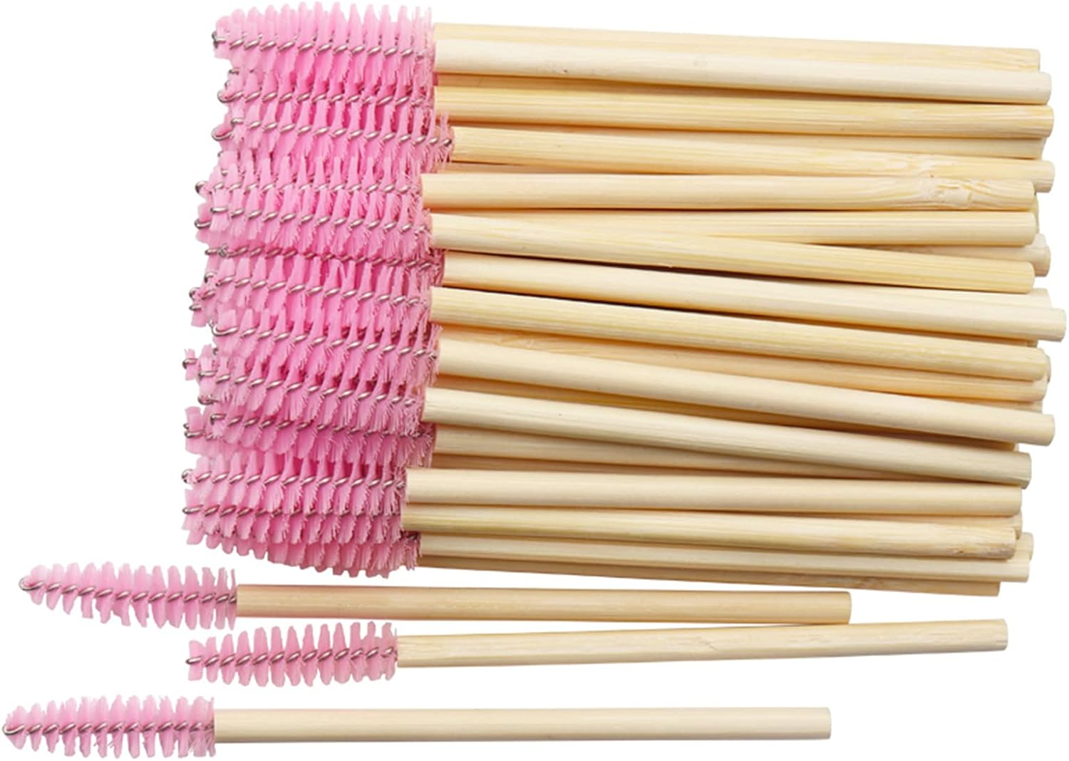 Myaokue-Up 100 Pack Bamboo Handle Mascara Wands Disposable Eyelash Brushes Lash Extension Tool, Pink - Blue image number 6