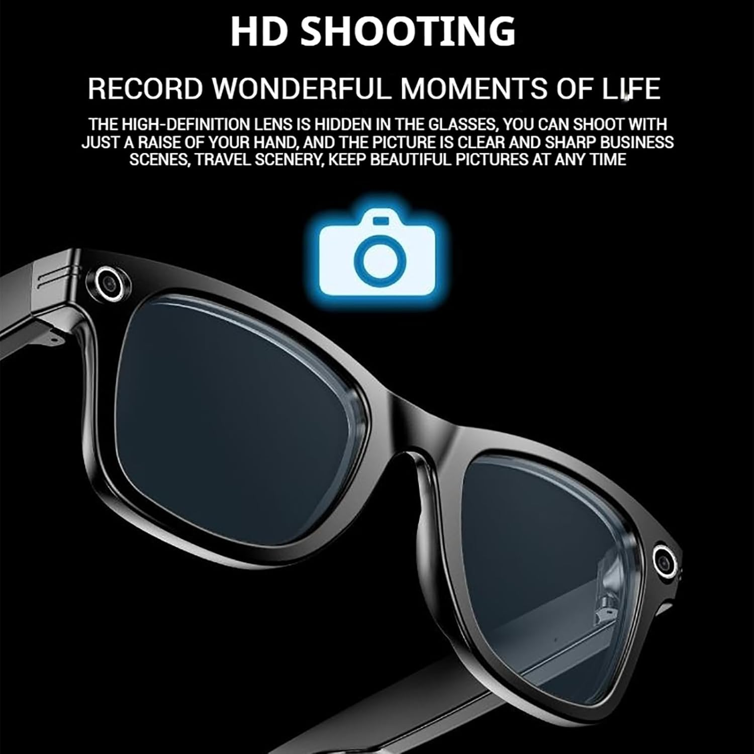 Ai Smart Glasses 8Mp Camera Glasses with Music & Call Features, Smartglasses Video Recording, Ai Smart Sunglasses with Camera and Bluetooth for Men/Women (Black) image number 4