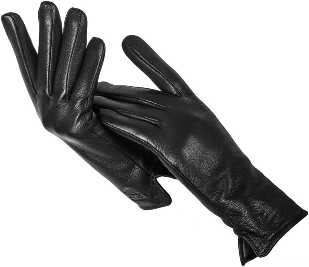 Women'S Black Leather Gloves High-Grade Leather Gloves Women'S Winter Warm Leather Gloves Women