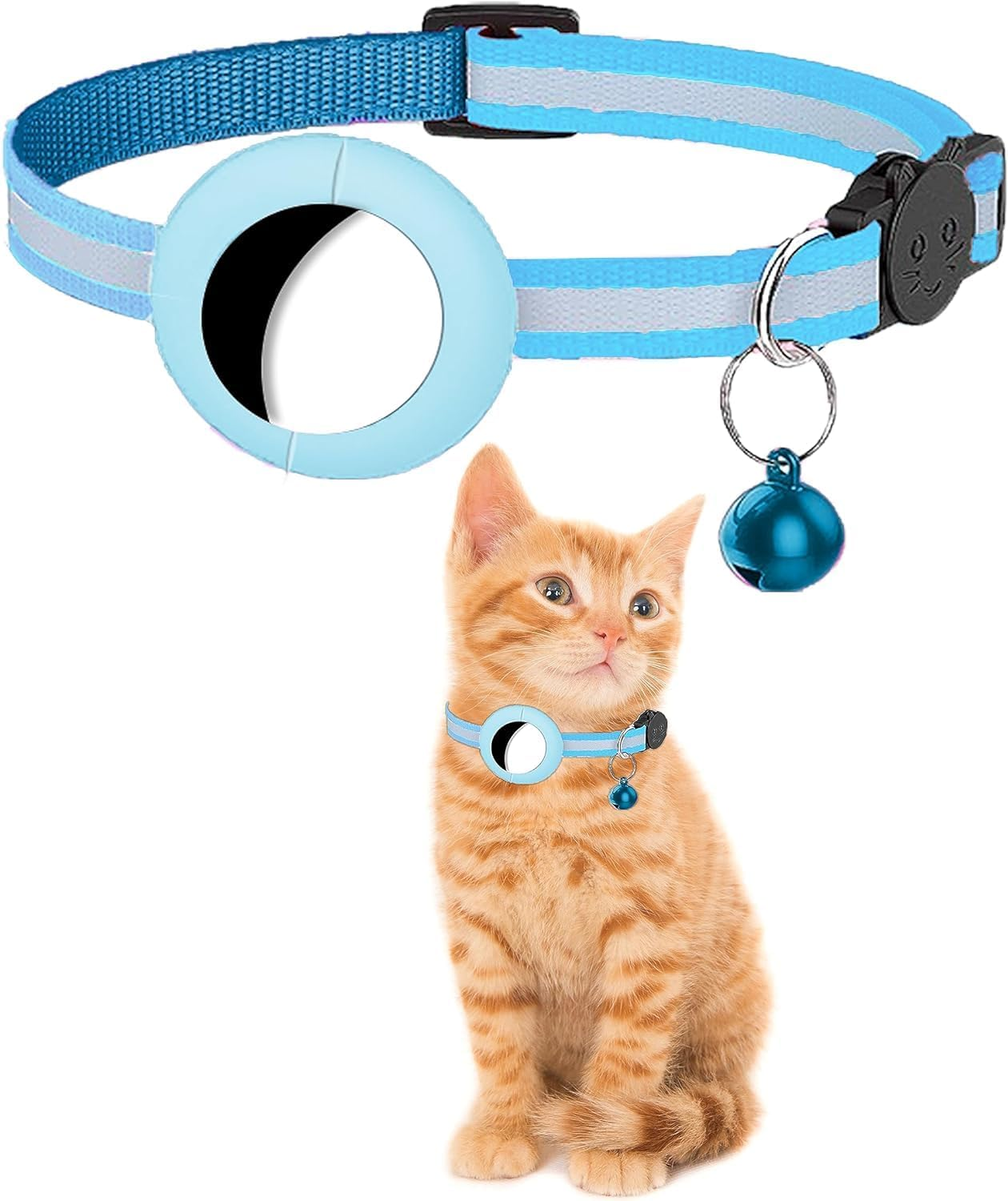 PF Doggy Safety Collar with Buckle for Apple Airtags - GPS Tracking for Kittens, Cats, Small Dogs, GPS Cat Airtag Not Included (Blue Grey)