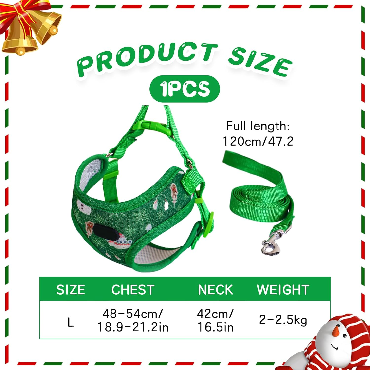 Christmas Pet Harness and Leash Set, Soft Breathable Mesh Puppy Harness with Leash for Walking, Training, Cute Reflective Step in Dog Harness for Small Medium Dogs Cats, Not Easy to Break Free (Green) image number 4