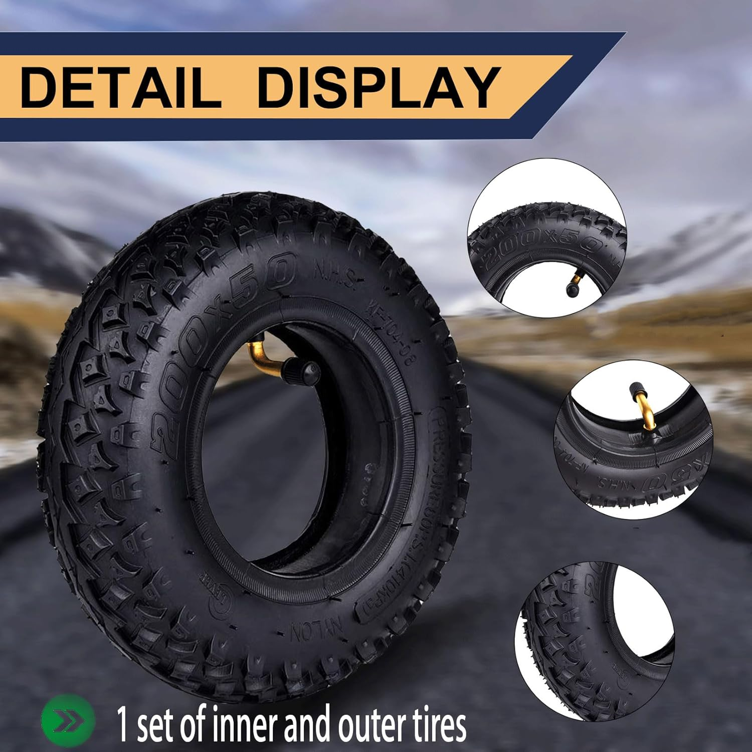 200X50 (8"X2") Dirt Scooter Knobby Tire & Inner Tube Replacement for Pro RDS Dune Buggy Pneumatic Tyre - Razor Compatible Tire a Set image number 3