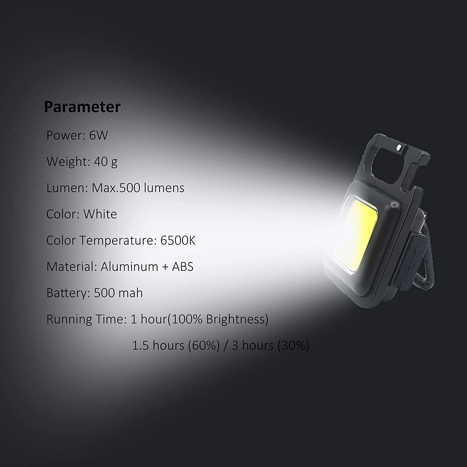 Mini COB Keychain Flashlight(500 Lumens), CREVIV Rechargeable Mini COB Light with Collapsible Bracket and Magnet, Portable Pocket Light with Bottle Opener, Used for Emergency Lighting（Tripod Included） image number 2