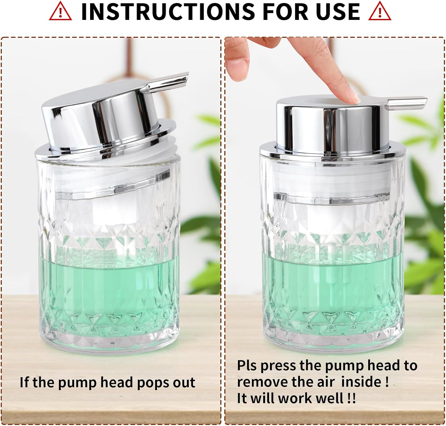 Bathroom Glass Soap Dispenser with Durable Rust-Proof Plastic Foam Pump Hand Lotion Dispenser Antislip Shampoo Kitchen 10Oz - Liquid-001-Gold image number 5