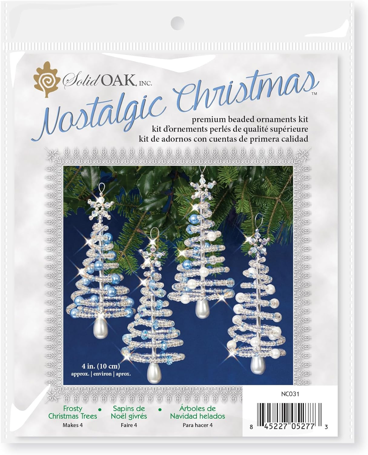 Solid Oak Nostalgic Christmas Beaded Cyrstal Ornament Kit-Frosty Crhistmas Trees Makes 4 image number 1