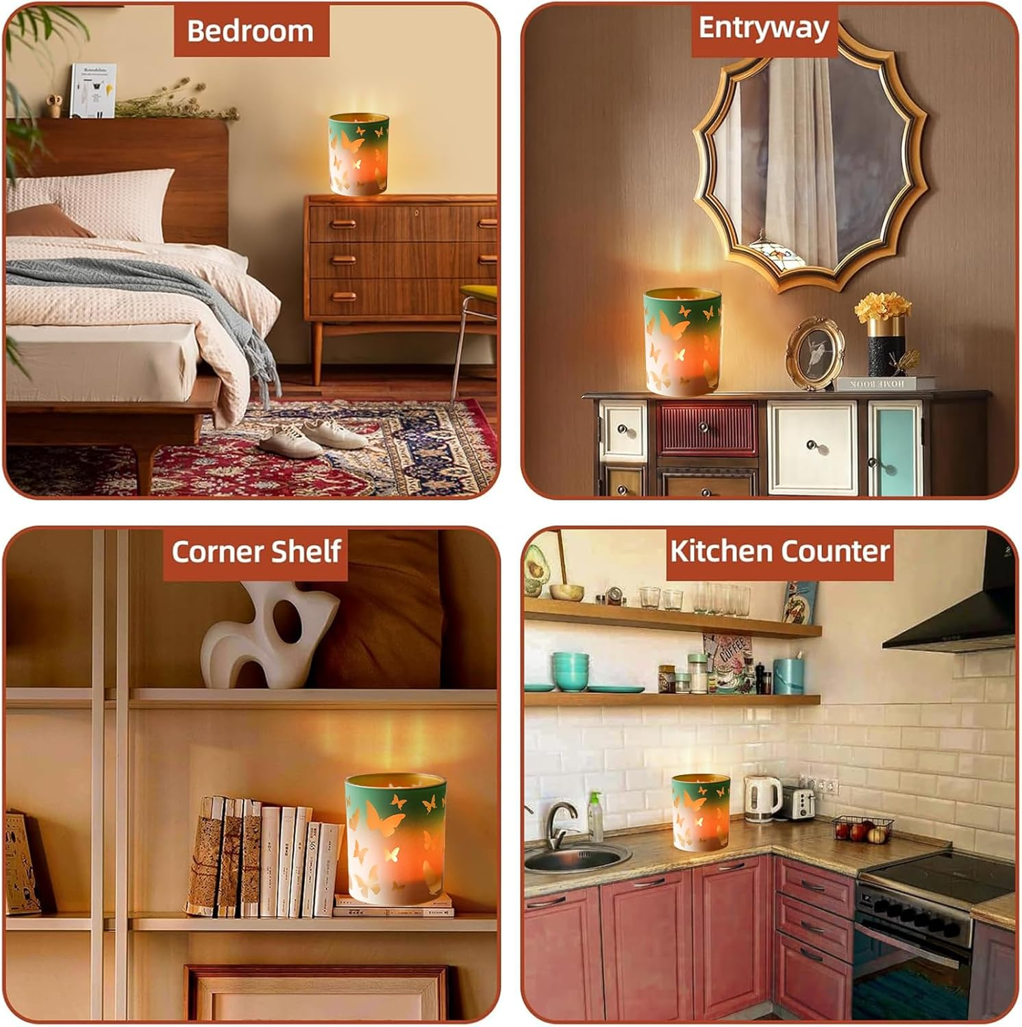 Glass Candlestick Holder, Birthday Gifts for Mom, Delicate Gifts for Women/Her, Butterfly Glass Tea Light Candle for Home Dining Table Office Desk Party Decoration Candle Holder, Green image number 2