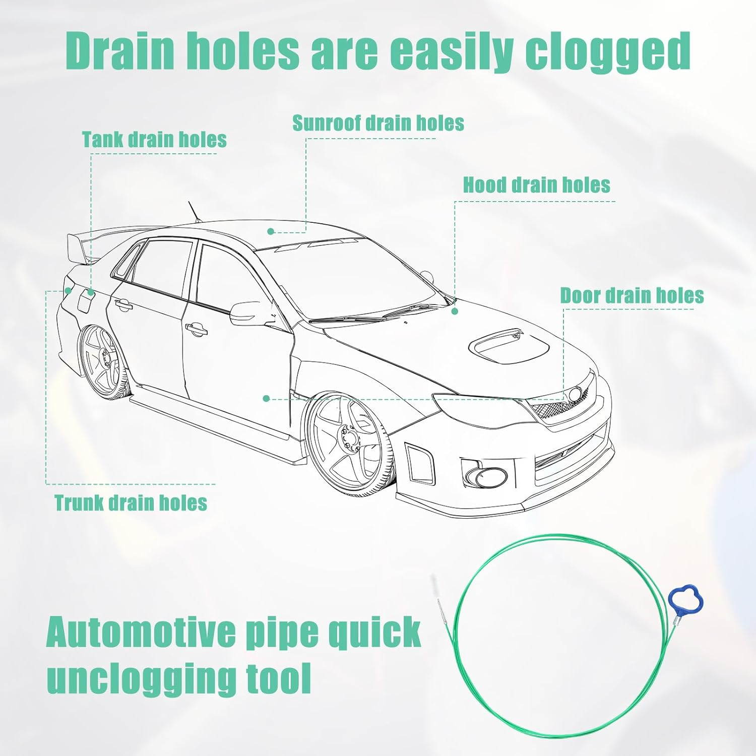 BOXOB Auto Sunroof Drain Brush with 2 Cleaning Brushes, 118In Long Pipe Cleaners Flexible Soft Drain Cleaning Brush for Car Sunroof Trunk Wiper Hole image number 3