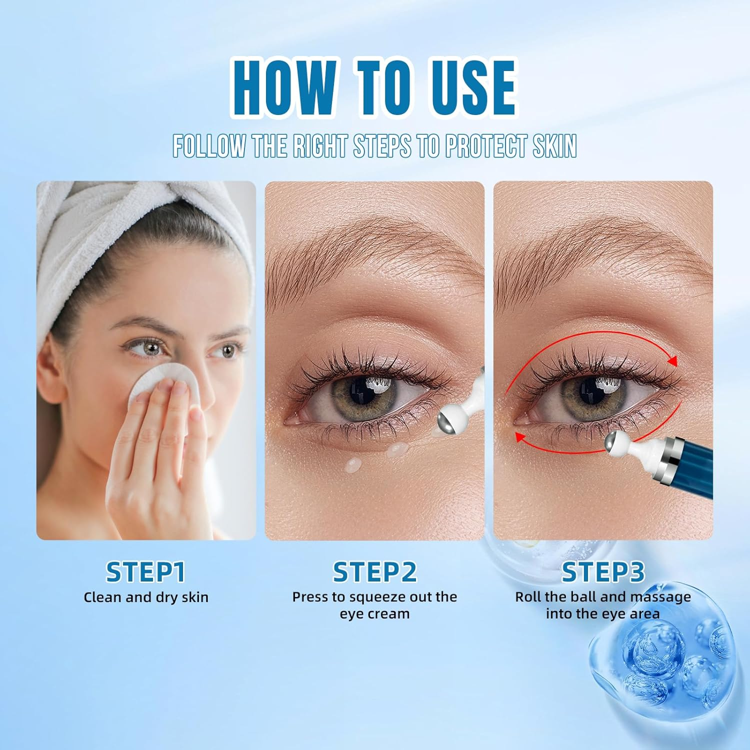 Caffeine Repair Eye Cream Tube 20Ml, Reduces Puffiness and Dark Circles, 5% Caffeine Eye Serum Brightening Eye Treatment for Dark Circles, under Eue Bags and Puffiness(360&deg; Massage Roller) image number 2