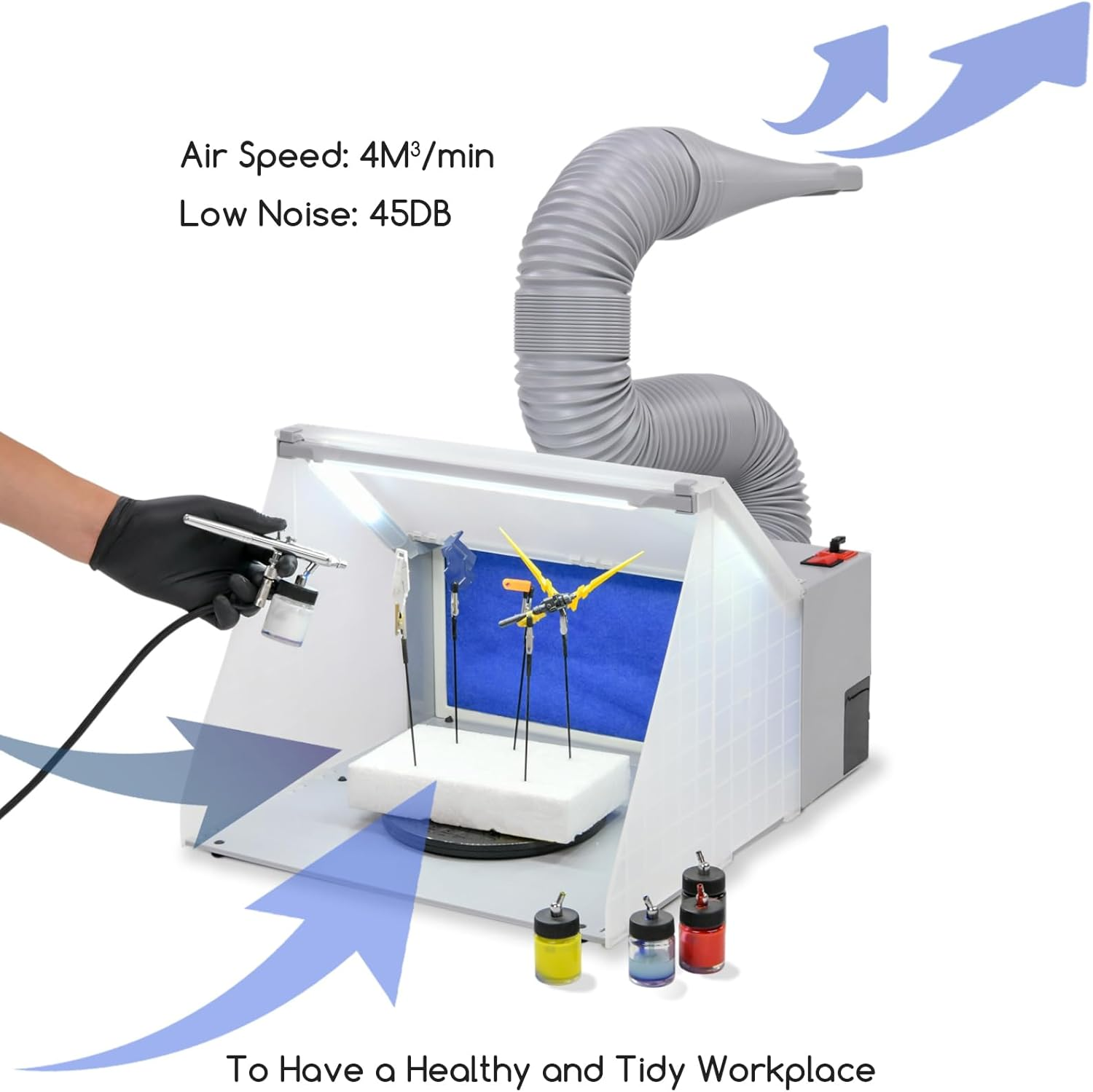 MEEDEN Airbrush Hobby Spray Booth with 3 LED Light Turn Table and Filter Hose, Large Capacity Portable Airbrush Spray Booth Kit for Painting All Art, Model, Craft, Hobby, DIY, Nails, T-Shirts & More image number 2