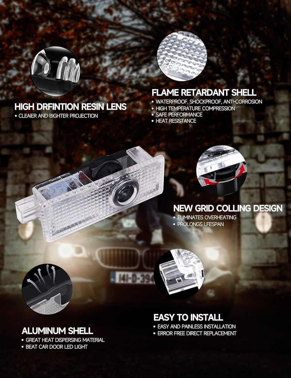 Car Door Logo Projector LED Welcome Lights Compatible with BMW 1/3/4/5/6/7/X1/X2/X3/X4/X5/X6/X7/M/Z/GT Accessories - No Fade 4K-HD (2 Pack) image number 4