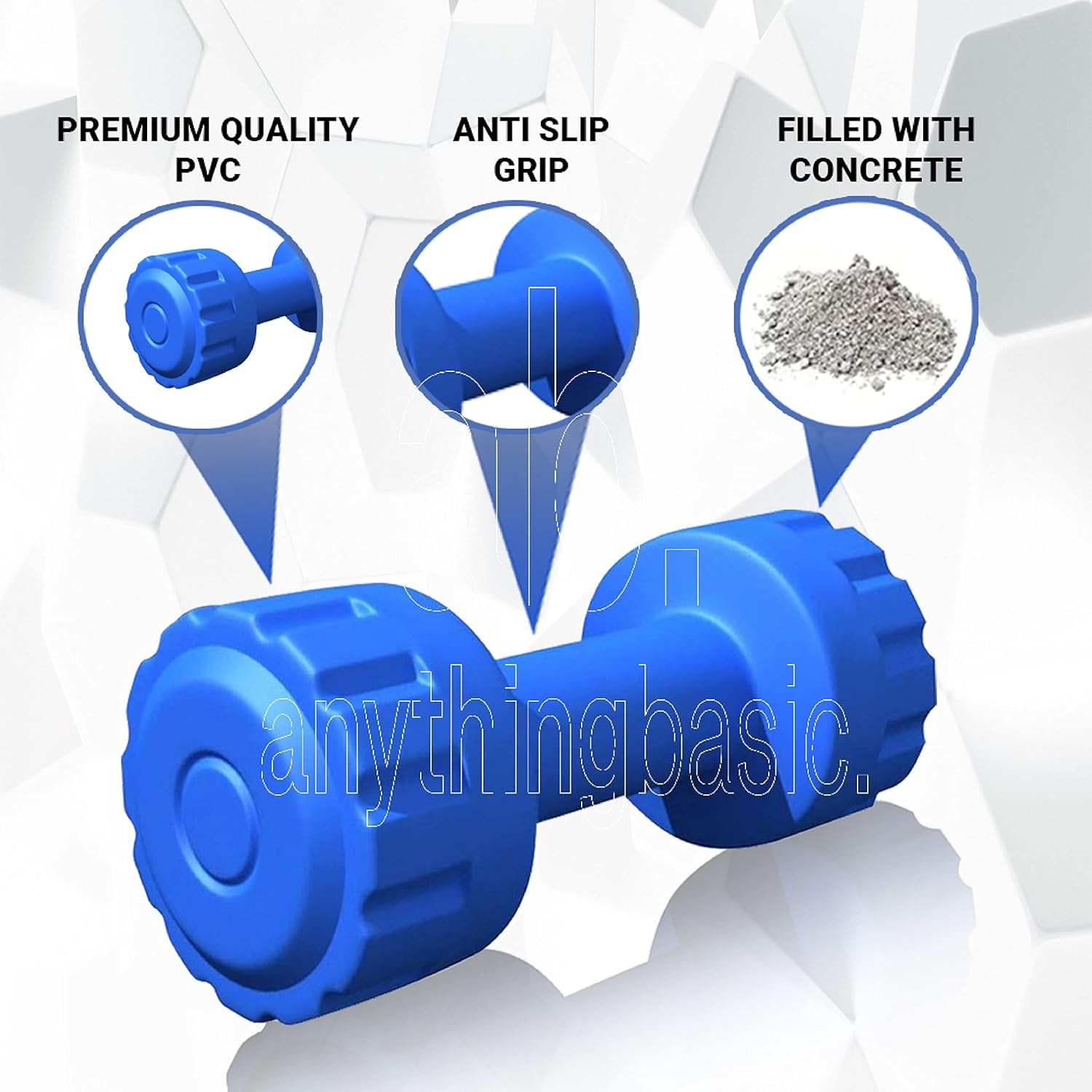 Anythingbasic PVC 8 Kg Home Gym Set with 1 Kg Blue Dumbbells Pair | Black | Material : Iron, PVC, Sand and Cement | Combo Has 3 Feet Curl Iron Rod, One Pair of Dumbbell Rods | for Men and Women