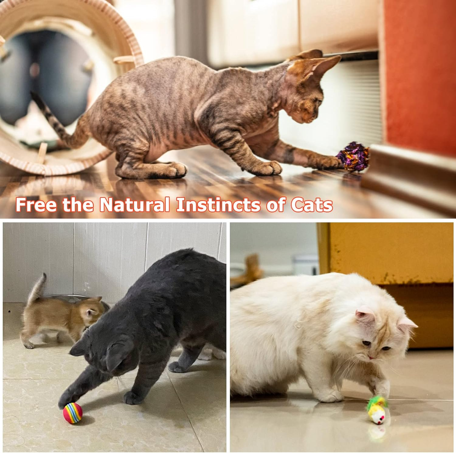 12 PCS Cat Toys Assortments for Indoor Cats, Variety Interactive Kitten Toys for Bored Indoor Cats Chase and Exercise, Cat Feather Teaser Fluffy Mouse Crinkle Balls Cat Bell Balls Fuzzy Ball (12Pcs)