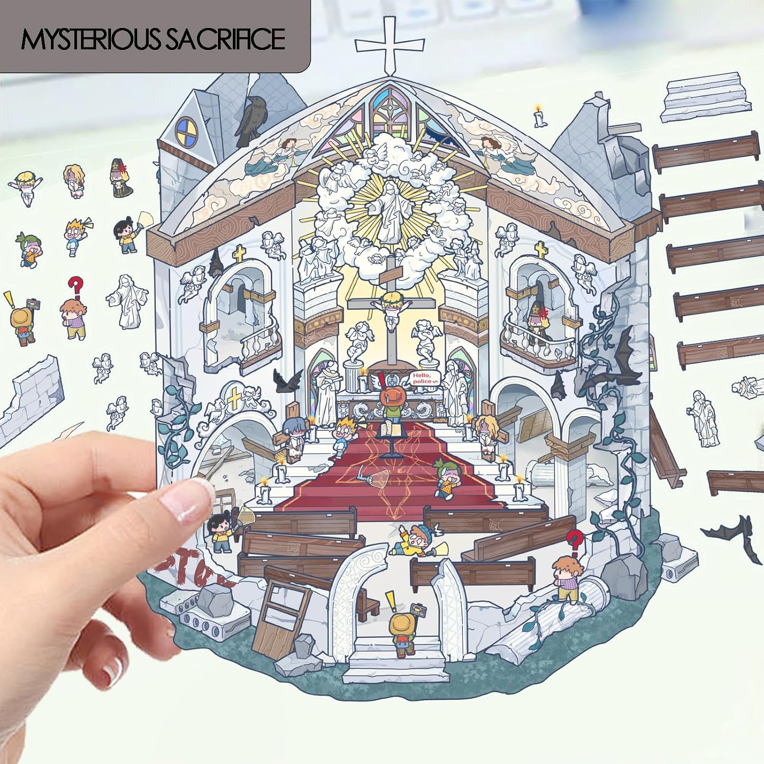 DIY 3D Scene Sticker 6 Sets Make Your Own Mini Mysterious House Stickers for Adults Cute Cartoon Animal Sticker for Adult Relief Stress Pass the Time (Mysterious and Terrifying) - Mysterious And Terrifying image number 4