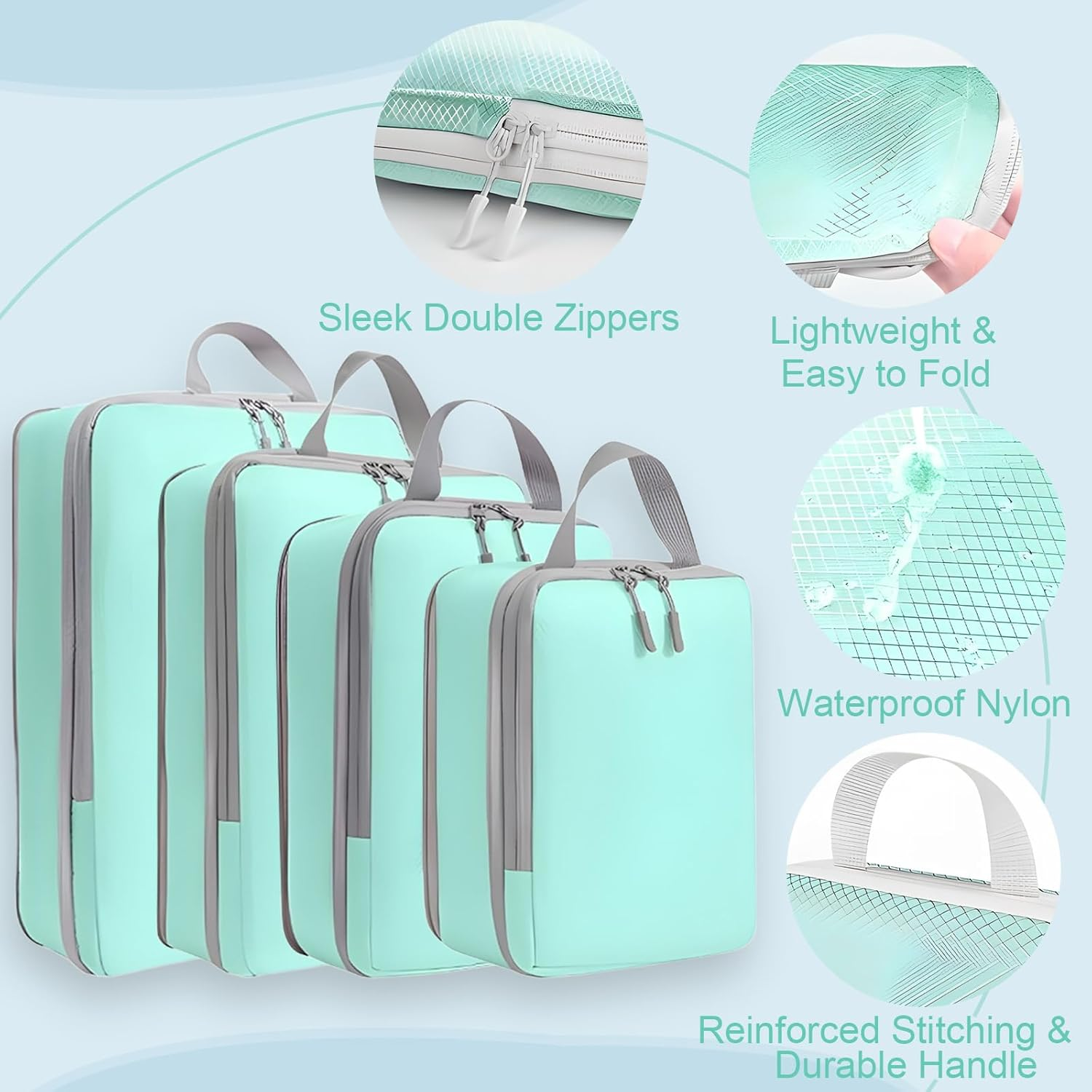 Compression Packing Cubes, 4 Set Travel Packing Cubes for Carry on Suitcases, Packing Cubes for Carry on Luggage & Travel Storage Bags for Luggage, Packing Organizers (Turquoise) image number 3
