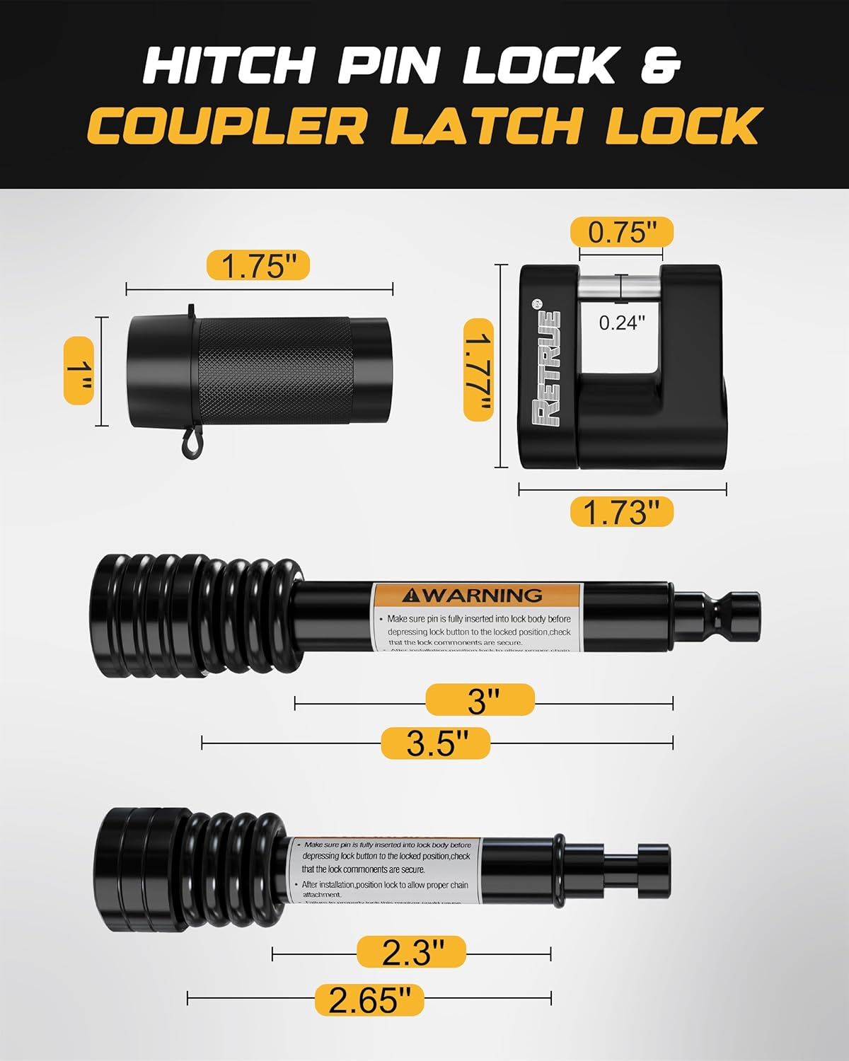 RETRUE Keyed Alike Trailer Lock Set Tow & Store Lock Kit Include Universal Coupler Lock & Dual Hitch Receiver Pin Lock & Trailer Tongue Coupler Lock Set, Black image number 4