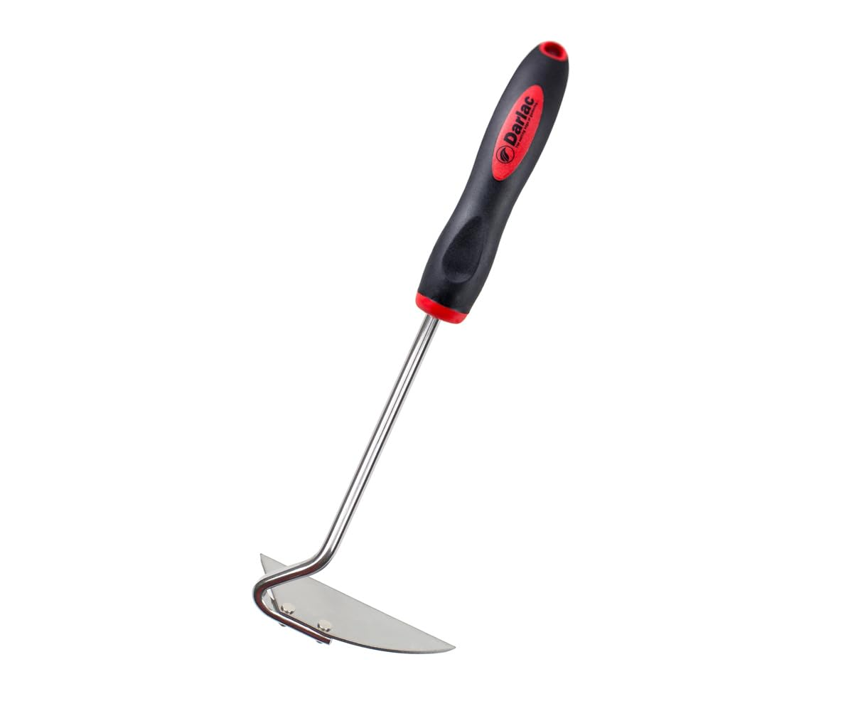 Darlac Tools Stainless Steel Hand Hoe with Ergonomic Rubber Handle - Great for Weeding by Hand - Planter Hoe/Onion Hoe | Premium Gardening Tool by Darlac