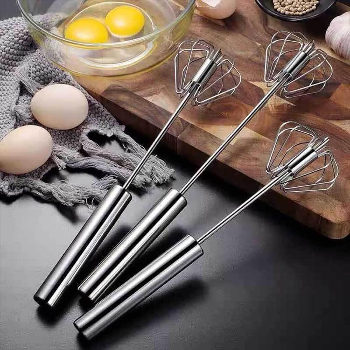 AIMALL Semi-Automatic Stainless Steel Whisk, Hand Push Egg Beater and Milk Whip Mixer, Available in Three Sizes image number 1