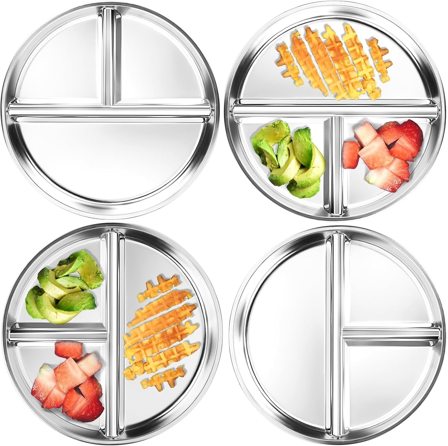 Stainless Steel Kids Plates 4 Packs, 9" Divided Toddlers Portion Control Plate, Unbreakable Dinner Plates, Divided Food Tray Stainless Steel Plate for Adults Kids, Camping, Lunch and Dinner image number 1