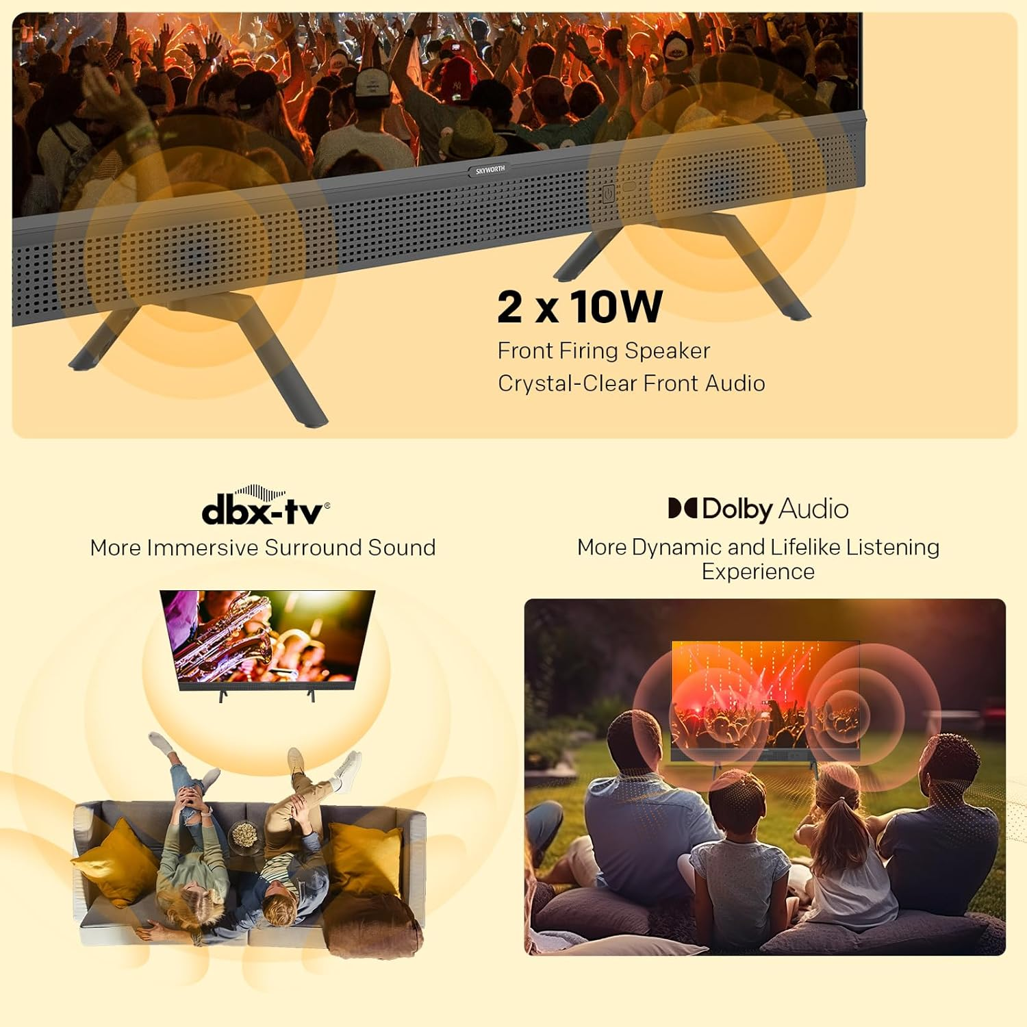 SKYWORTH Music Tv,32-Inch, Easy Carry Handle,3Kg Light Weight,Dbx-Tv Sound System,Dolby Audio,Hdr 10,Smart Google Tv,Remote Voice Control,Find-My Remote image number 4