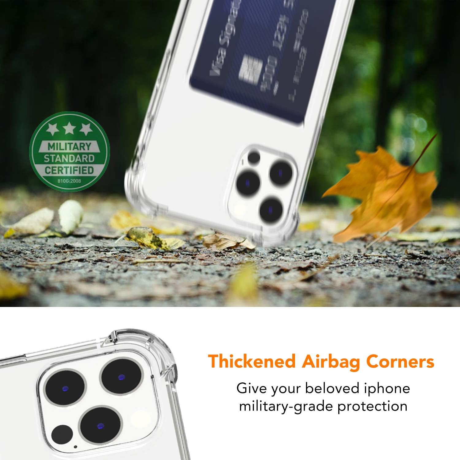 ANHONG Upgrade Clear Card Case Compatible with Iphone 12/12 Pro 6.1 Inch, Slim Fit Thin Protective Soft TPU Shock-Absorbing Wallet Case with Card Holder