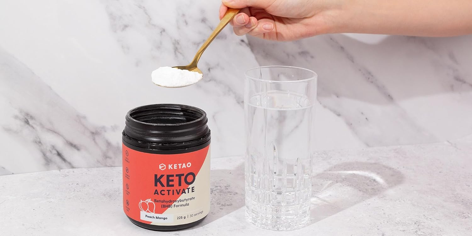 Ketao Keto Activate Powder 225G &ndash; Exogenous Ketones + Yerba Mate | Vegan Keto BHB Powder for Focus, Energy & Craving Control | Low Carb | Made in Australia | Peach Mango image number 4