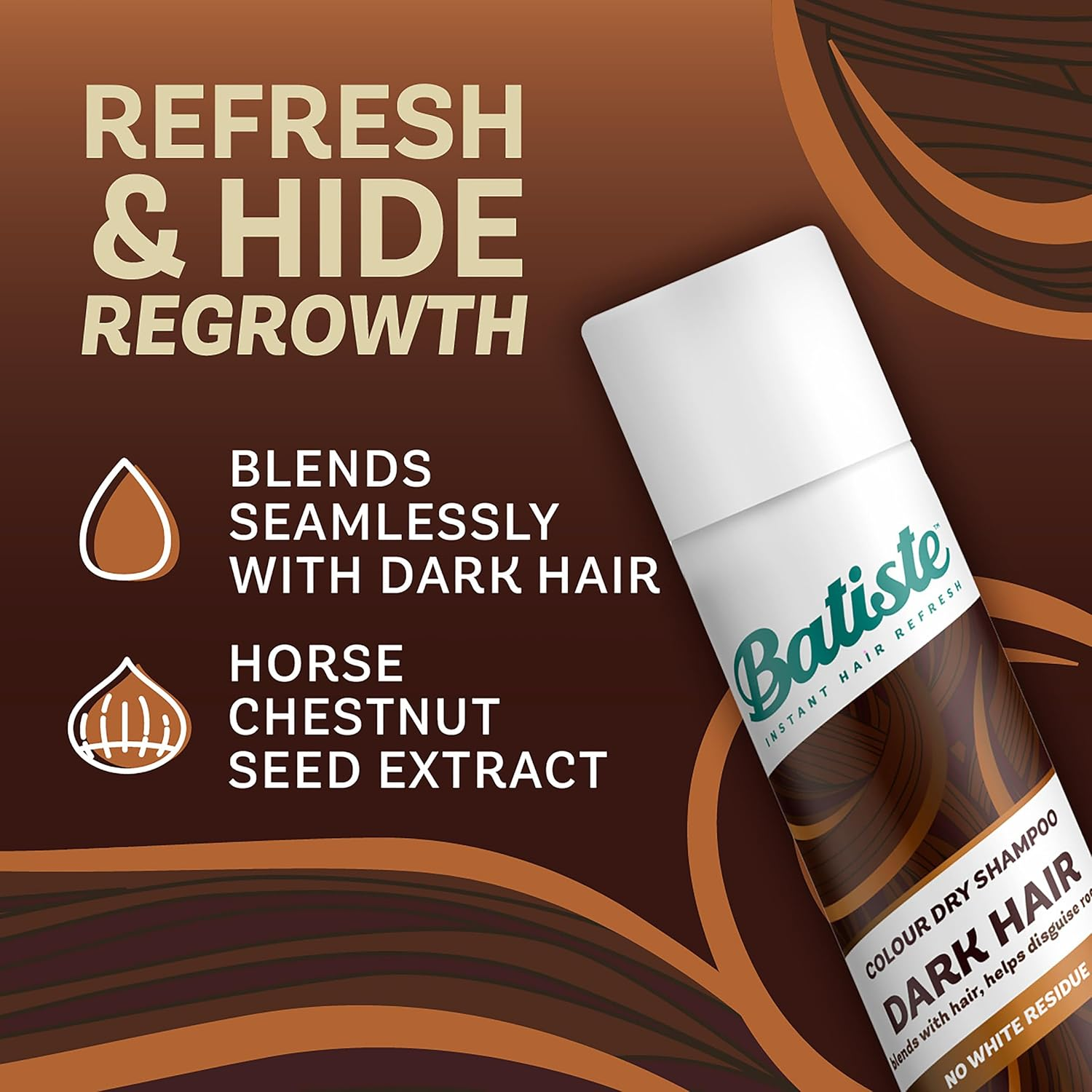 Batiste Dark Dry Shampoo 350Ml - Seamlessly Blend Roots for Dark Hair, No White Residue, Instantly Refreshes & Adds Volume, Infused with Cacao Extract - Ideal for Quick Hair Refresh & All Hair Types image number 5
