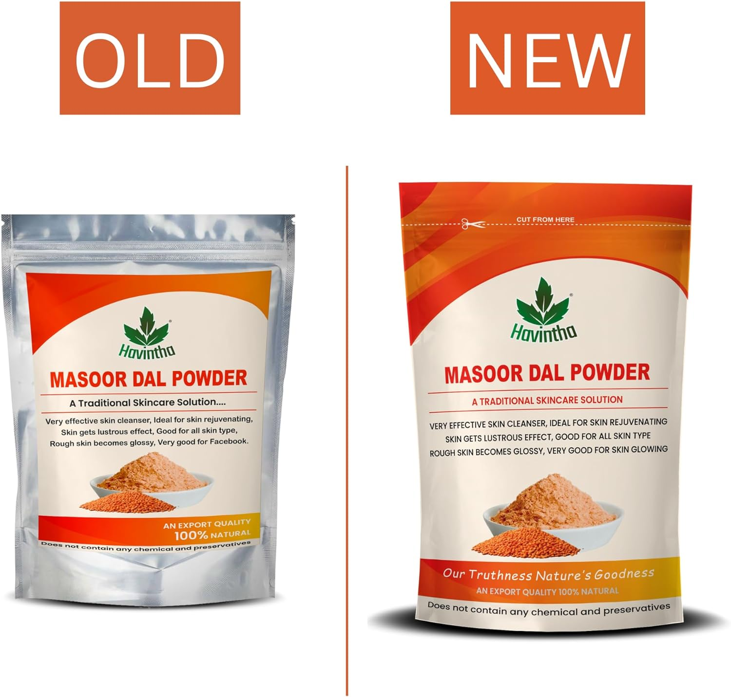 Havintha Masoor Dal Powder for Herbal Face Wash | Skin Fairness anti Aging Wrinkles Acne Pimples and Darkspots - 227 Grams