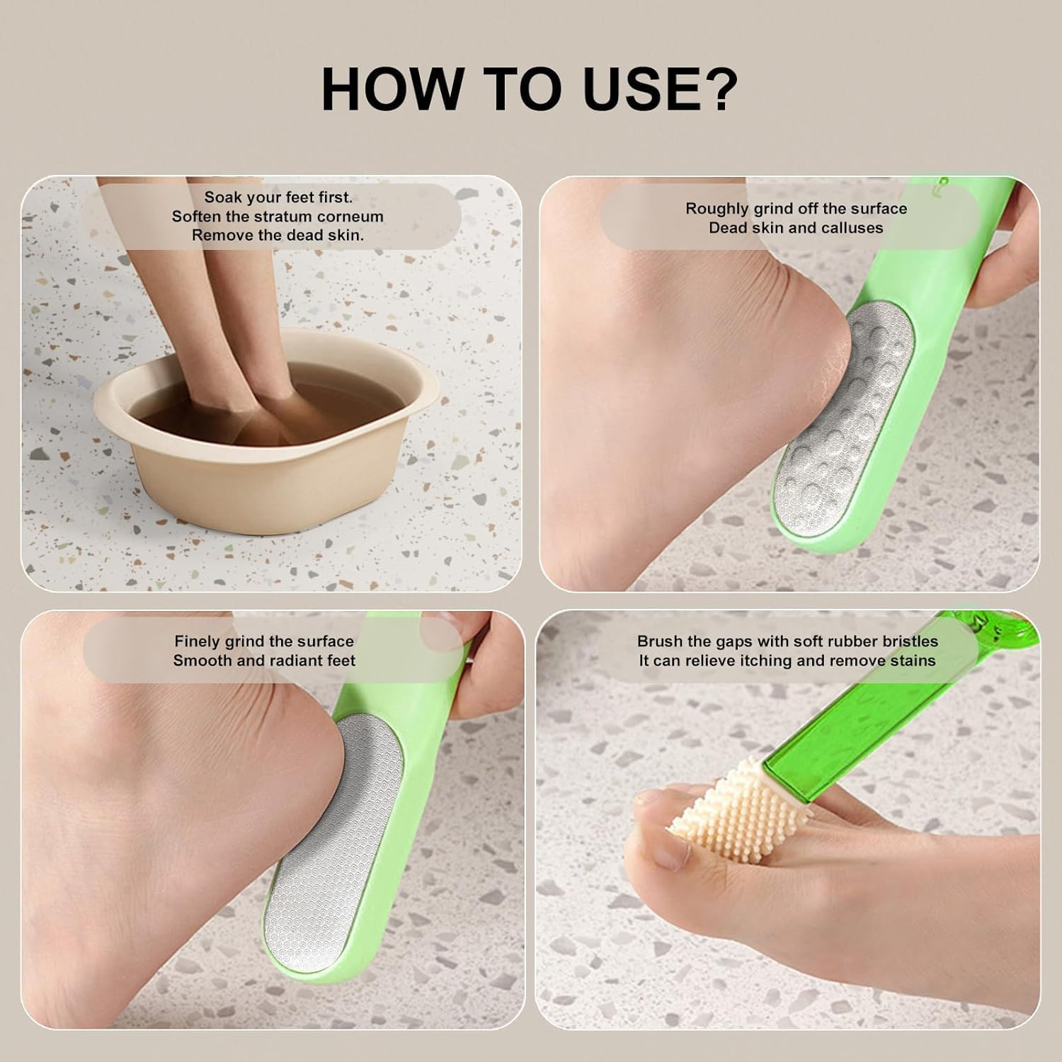3-In-1 Pedicure Scrubber Tool - Foot Pumice Stone,Stainless Steel Dual-Sided Foot File & Callus Remover, Durable Easy-To-Clean Rasp for Hard Dead Skin, Corn Removal & Soft Feet,Dry & Wet Use (Green,5 PCS)