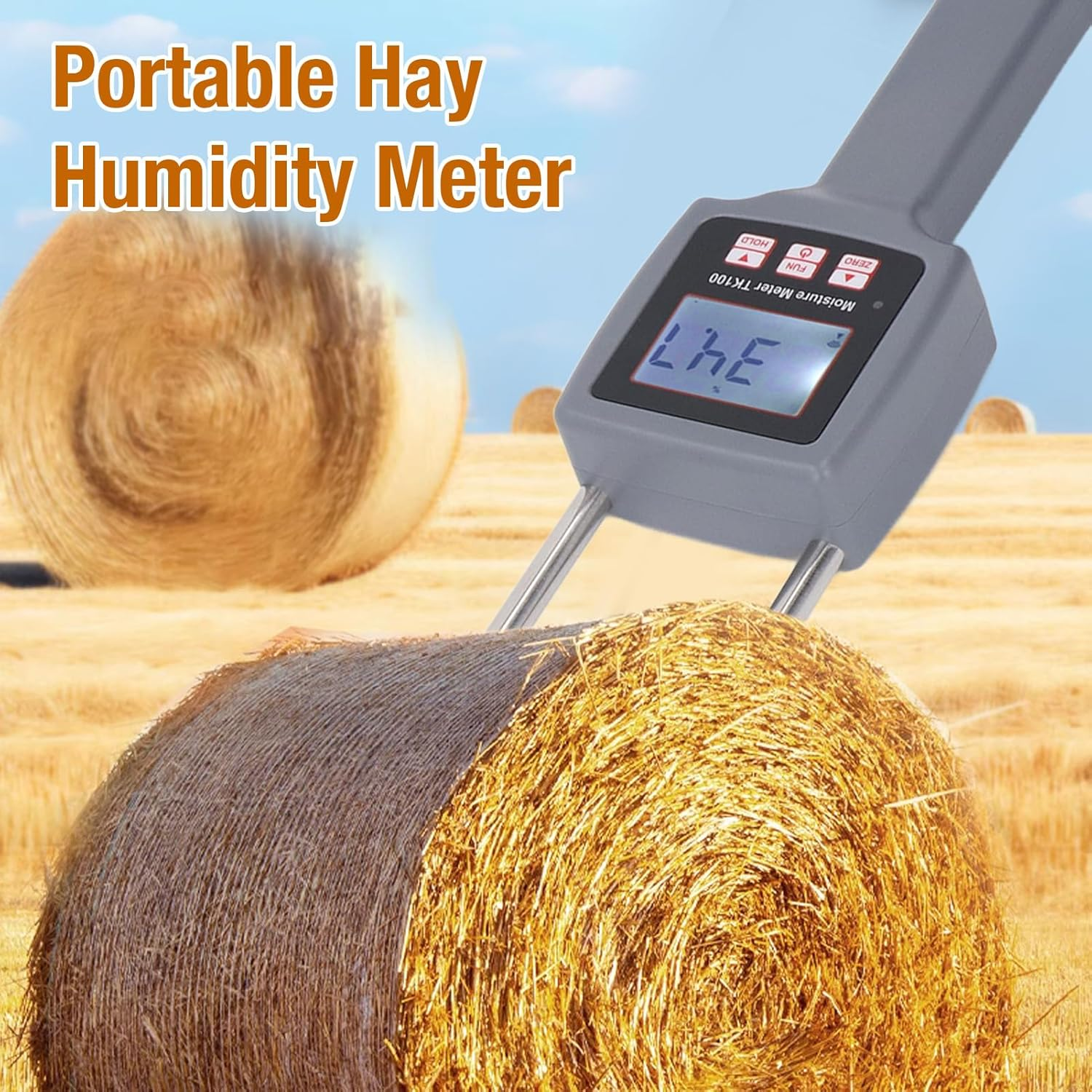TK100H Portable Hay Moisture Meter, Hay Moisture Tester with Probe, Backlit Display, Moisture Meter Probe for Hay, Forage Grass, Leymus Chinensis, Alfalfa Ensuring Hay Quality