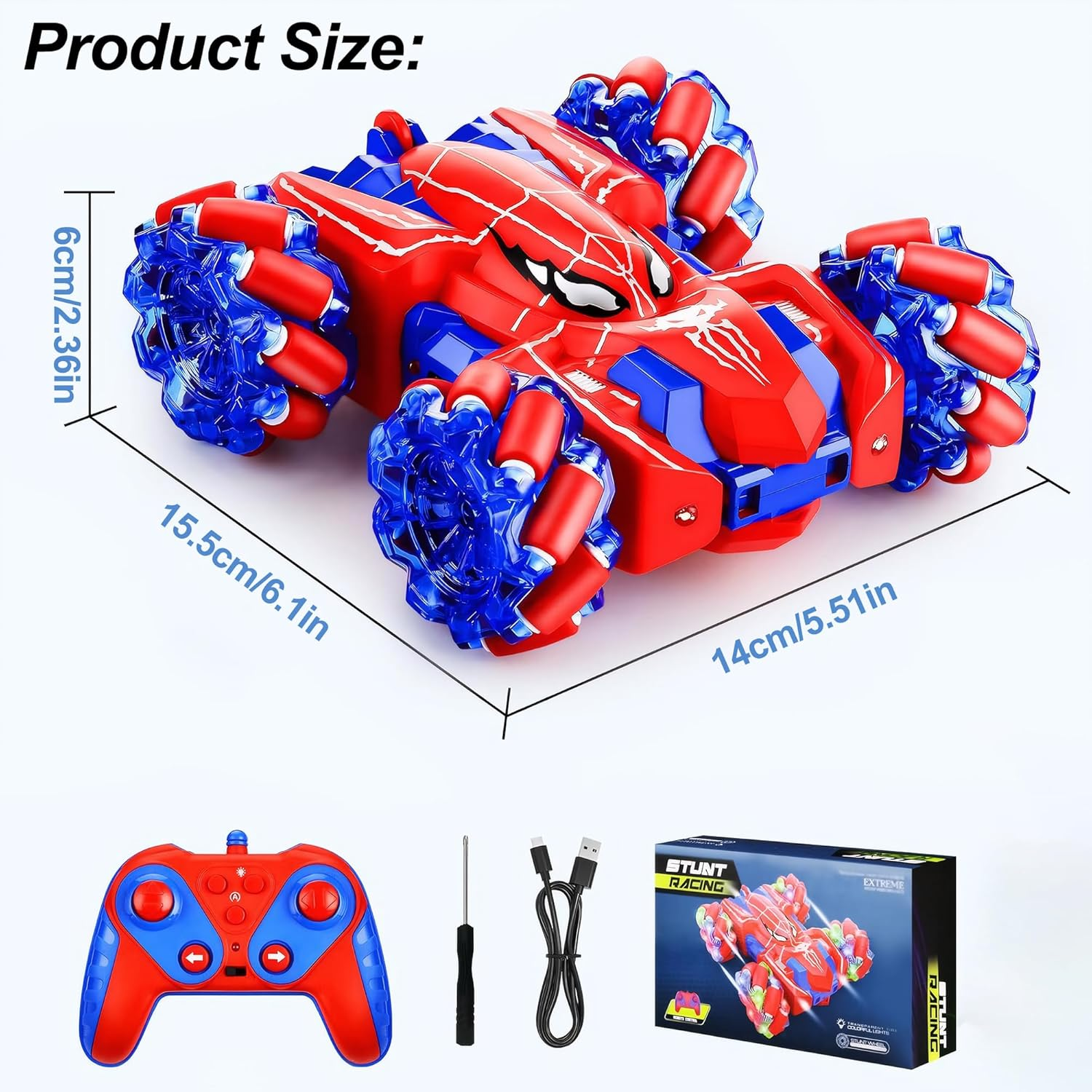 Spider Double Sided 4WD Off-Road 360&deg; Rotating Remote Control Stunt Car with Cool Light for Kids Age 3 5 6 7 8 image number 5
