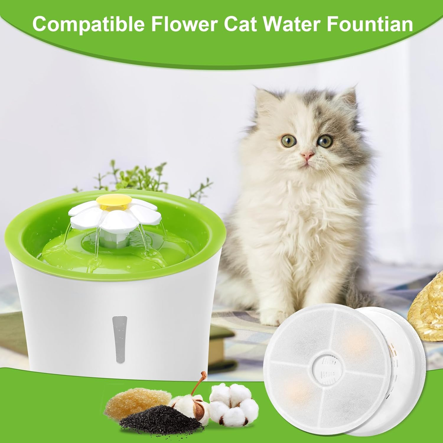 Pack of 8 Cat Fountain Filter, Replacement Filter for Cat Water Fountain Filter, Cat Fountain Filter and Activated Carbon Ion Exchange Resin for Cats and Dogs for 3 L Flower Drinking Fountain for Cats image number 6