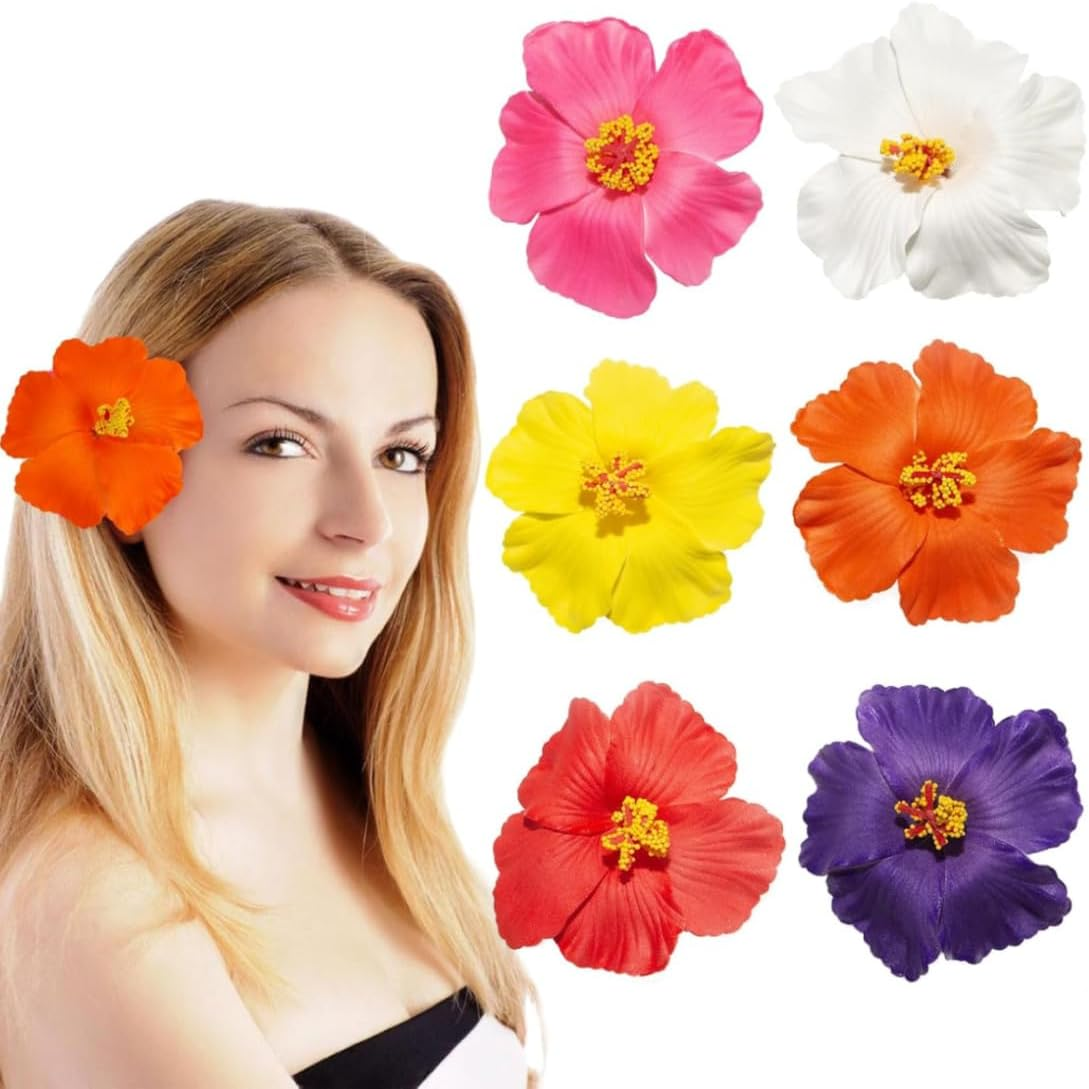 SIRLOMU 6 Piece Hawaiian Flower Hair Clip, Plumeria Hair Clip, Flower Hair Clip, Fancy Flower Hair Clip, Hair Accessories for Beach Party Wedding image number 1