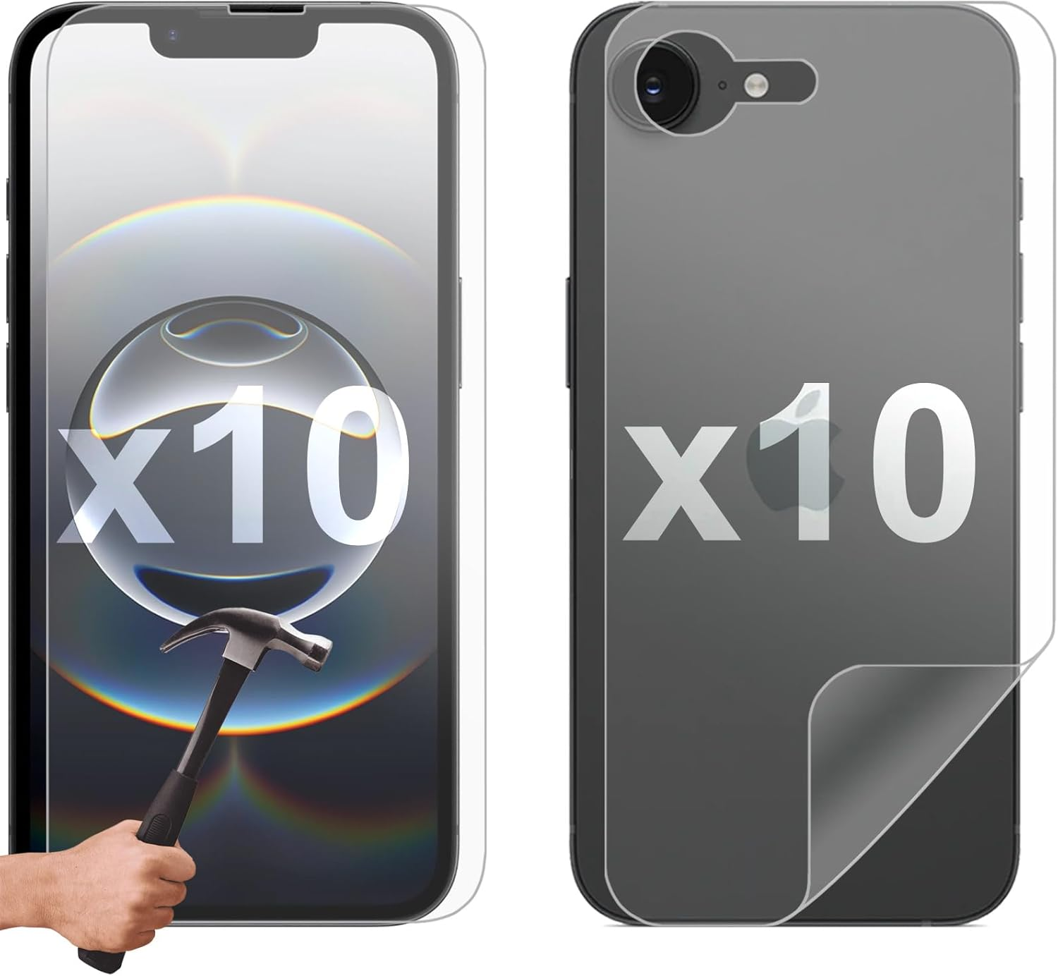 10 Set Tempered Glass Screen Protector for Apple Iphone 16E Front and Film Back image number 3