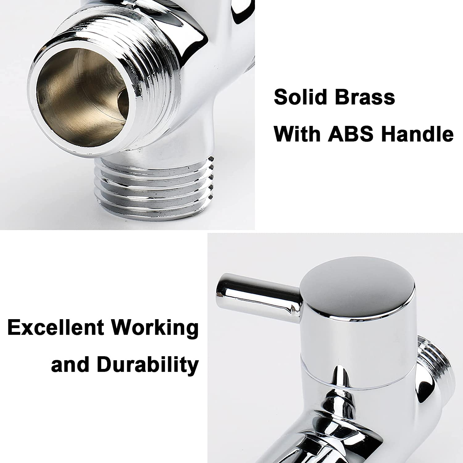 Nearmoon Solid Brass G1/2" Shower Arm All Metal Universal 3-Way Diverter Valve for Handheld and Fixed Head, Replacement Component Adapter (Chrome Finish) image number 1