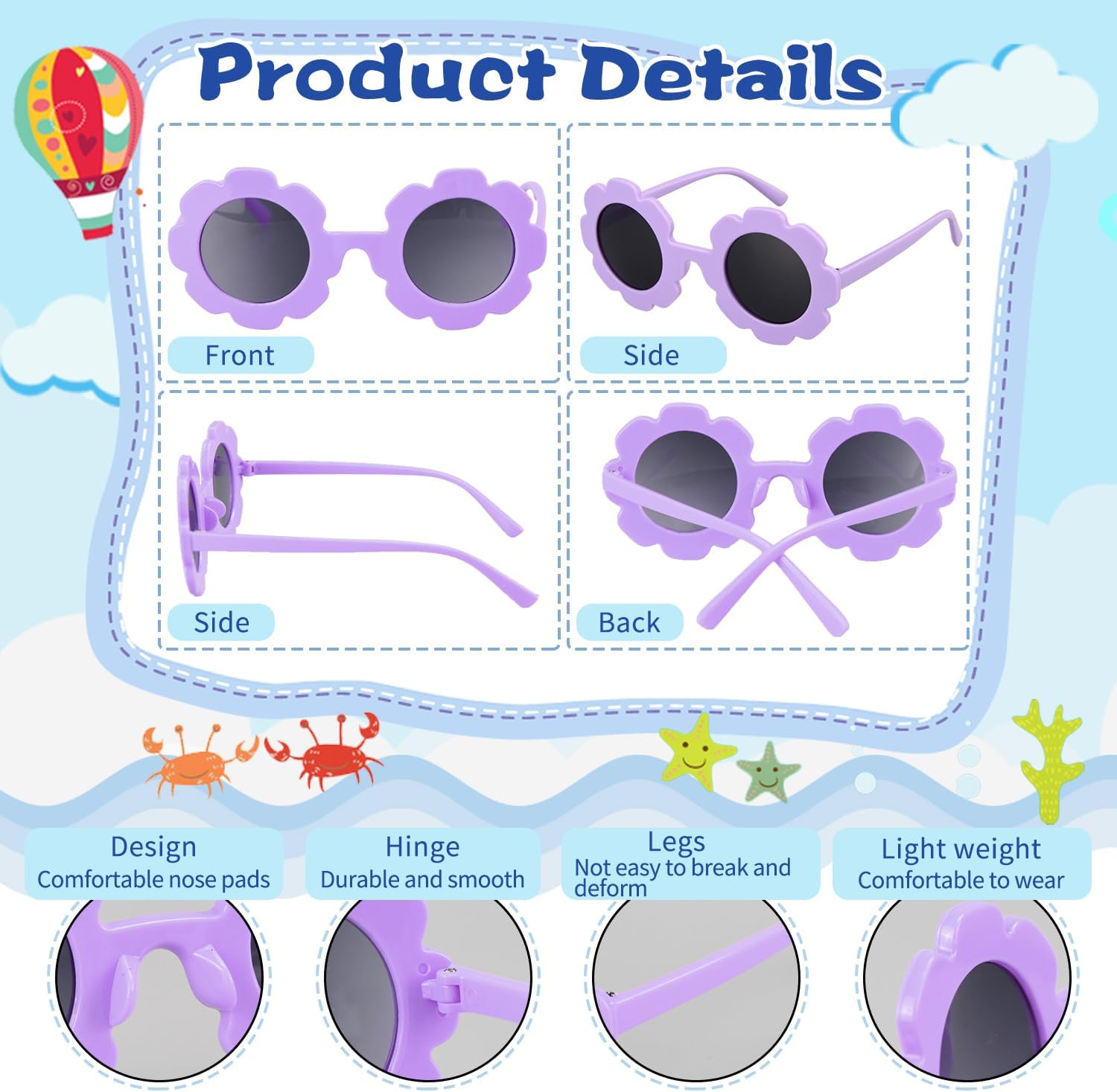 Mdvora 2/4/8/12/24 Pack round Flower Sunglasses Set, Outdoor Kids Sunglasses Kit, 12 Color Options Flower Sunglasses - Set A, 2Pcs image number 6