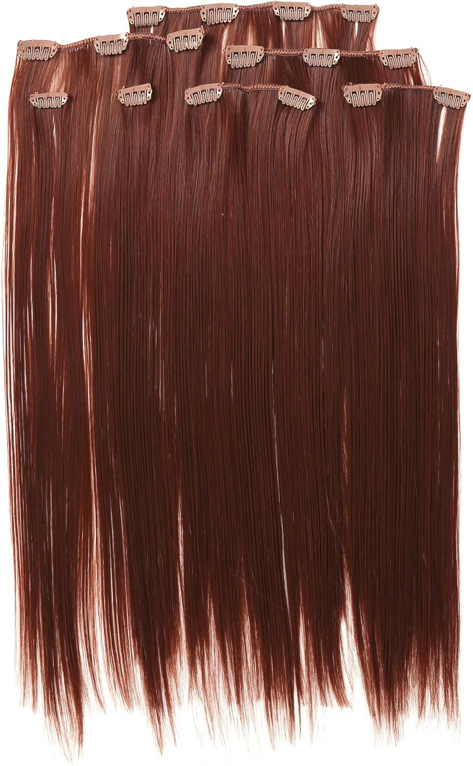 Prettyland R01 7-Piece Set Static-Free Clip-In 50 Cm Straight Long Hair Extensions Orange Copper Red - Brown 6 image number 3