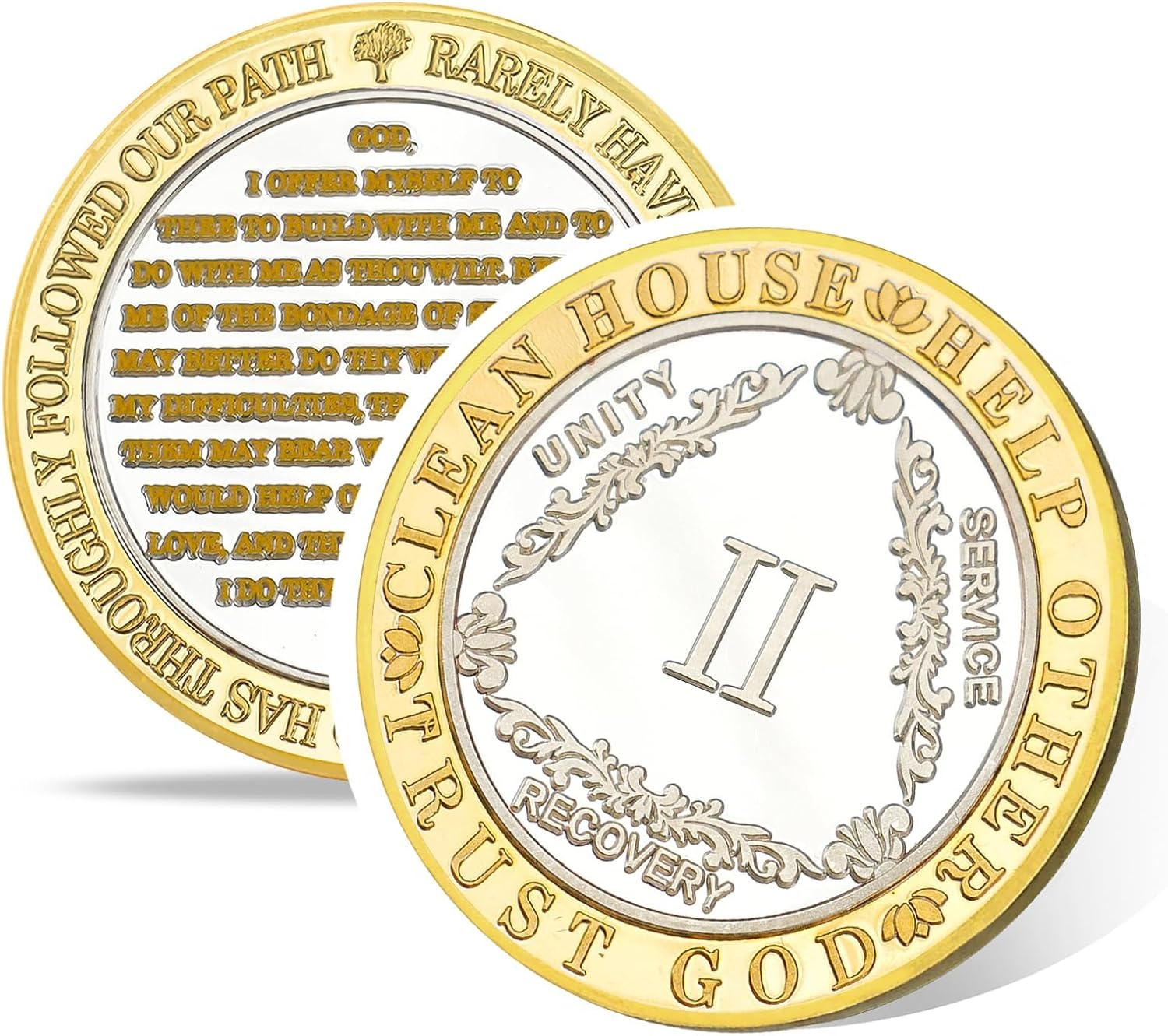 Silver Pattern Triangle 3 Year Sobriety Coin- Affirmation Sober Coin - AA Chips and Medallions &ndash; Addiction Recovery AA Coins &ndash; Narcotics Alcoholics Anonymous Sobriety Gifts for Women Men