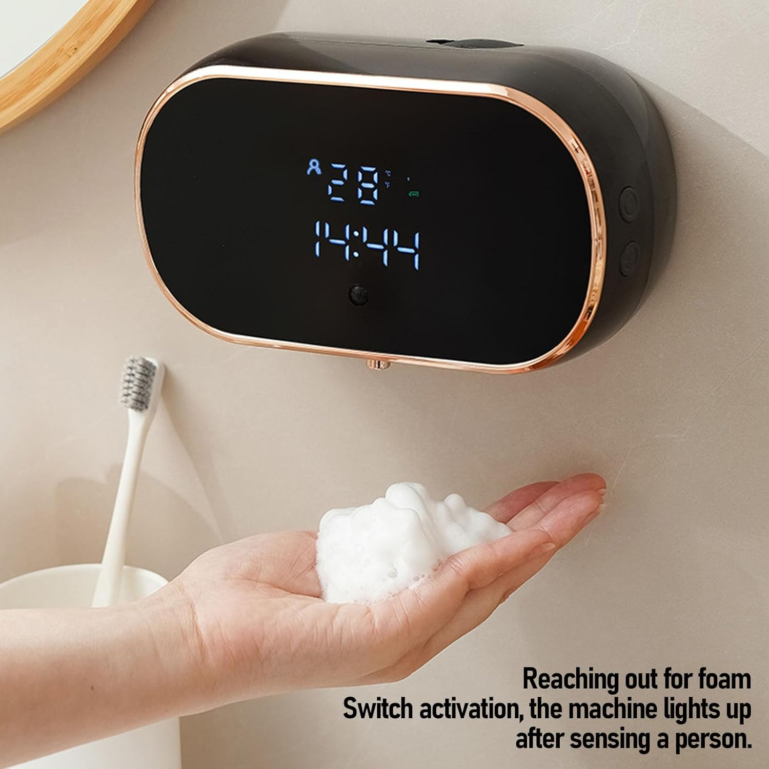 Automatic Foaming Soap Dispenser, 350Ml Touchless Hand Wash Dispenser with Adhesive, Liquid Soap Pump for Bathroom Kitchen Office, Wall Mounted USB Rechargeable (Black) image number 3