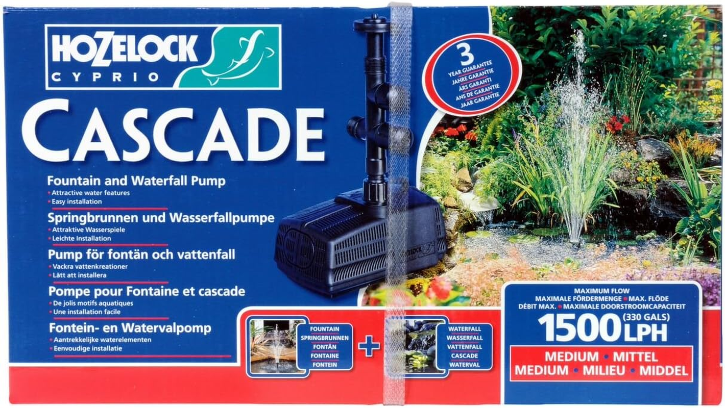 HOZELOCK - Fountain & Cascade Pond Pump 1500 LPH : Ideal for Medium-Sized Ponds, Adjustable Flow Rate and Cascade/Fountain Angle, Anti-Clog Foam Free Inlet Cage Reduces Maintenance [3354B1240] image number 2