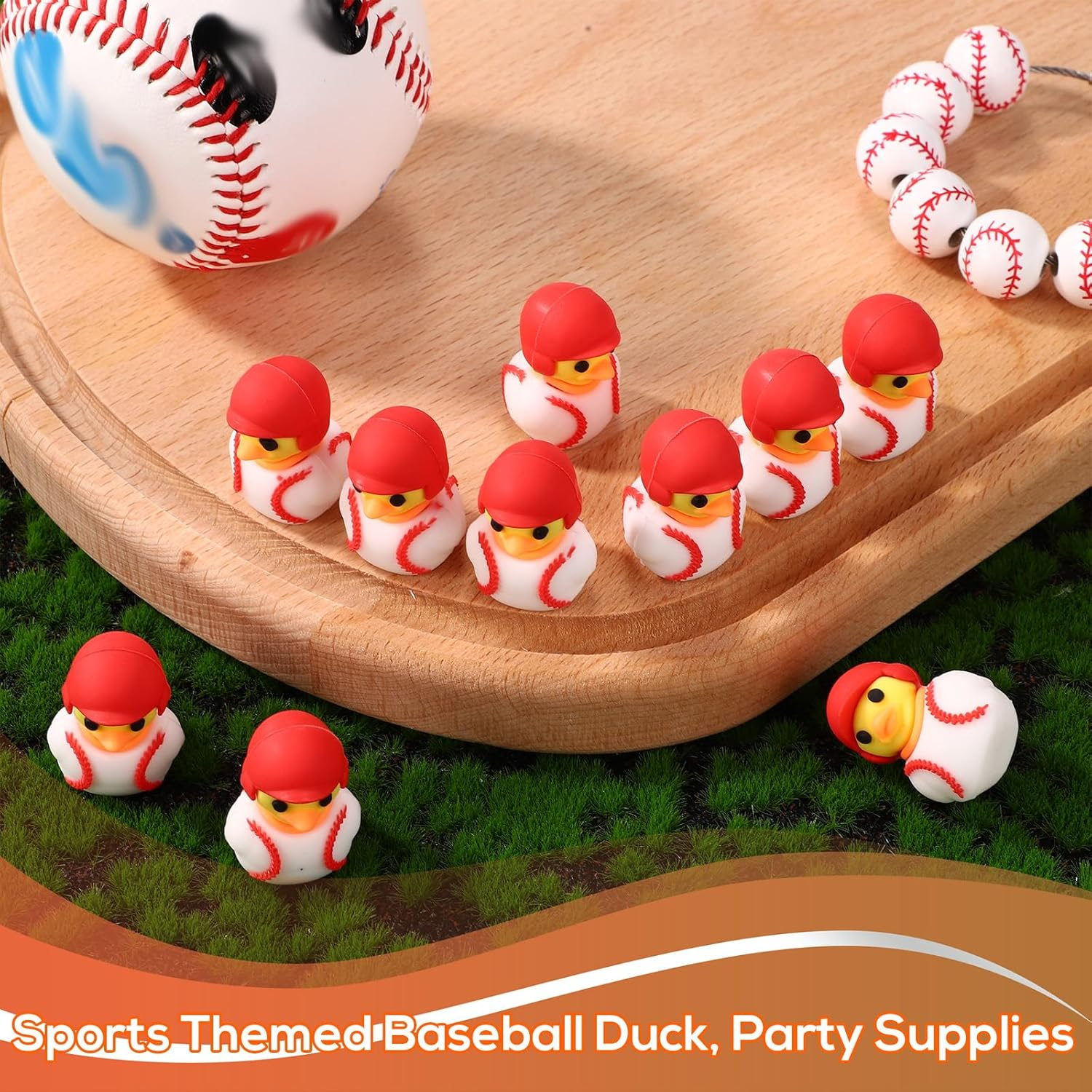 Lyreh 25Pcs Mini Baseball Ducks, PVC Funny Miniature Baseball Ducks Small Tiny Cute Bath Toys Practical Decoration Accessories for Sports Themed Party Birthday Bathroom Office Desk image number 2