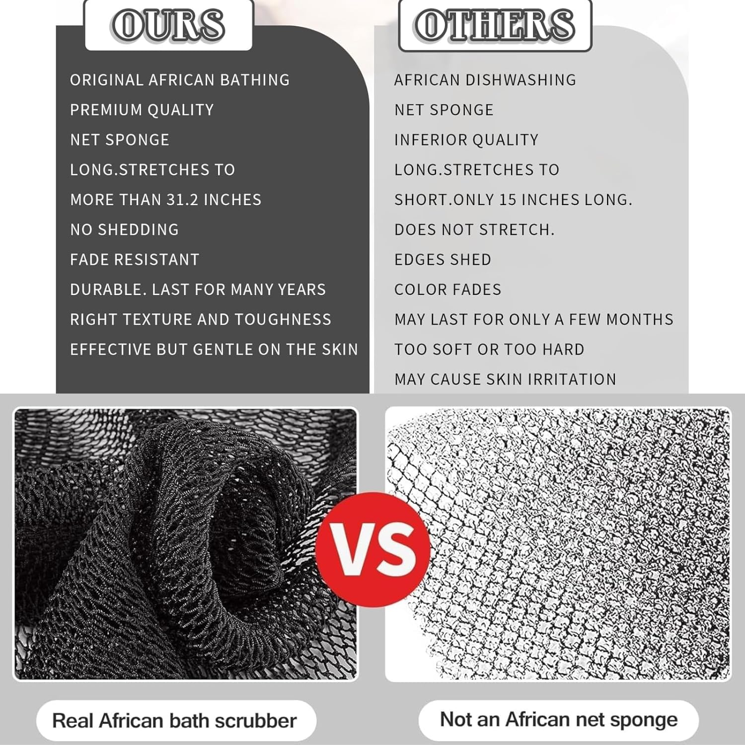 African Net Sponge with Exfoliating Knots - Exfoliating Scrubber for All Skin Types, Bath Sponge for Face & Body, Travel Portable, Durable, Gentle Exfoliation, Bath and Shower Essential, Body Exfoliator Sponge (Black) image number 6