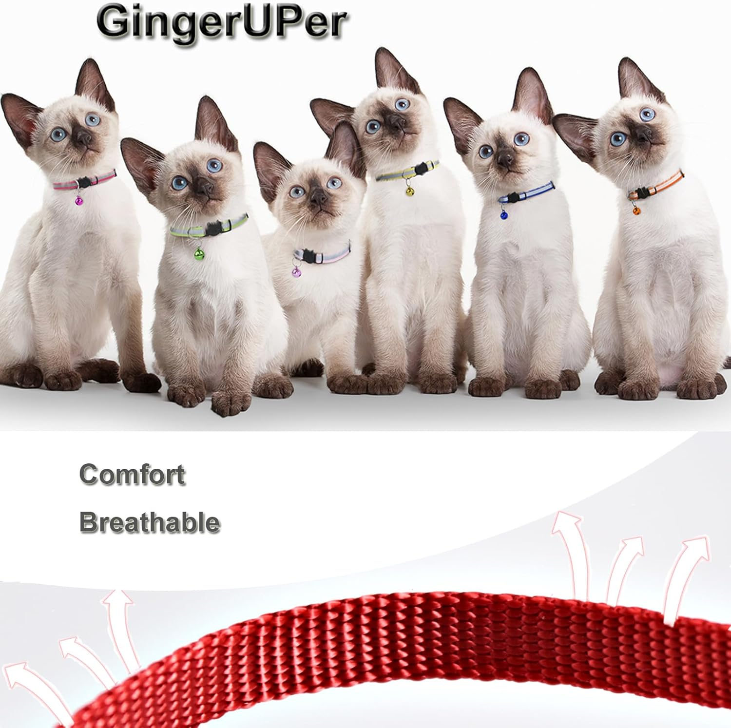 Gingeruper Cat Collar Cat Breakaway Collars Set 12 PCS with Bell Reflective Strap & Safety Buckle, Adjustable 8-12" (12 Color) image number 1